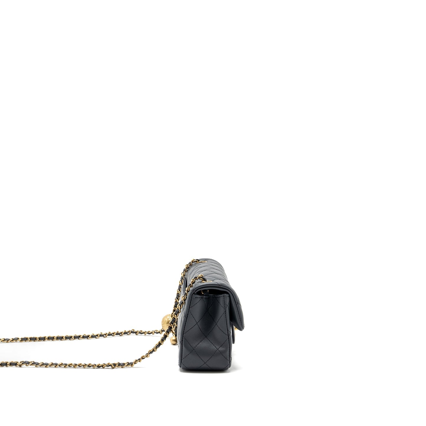 Chanel pearl crush rectangular flap Lambskin dark Grey Shoulder Bag