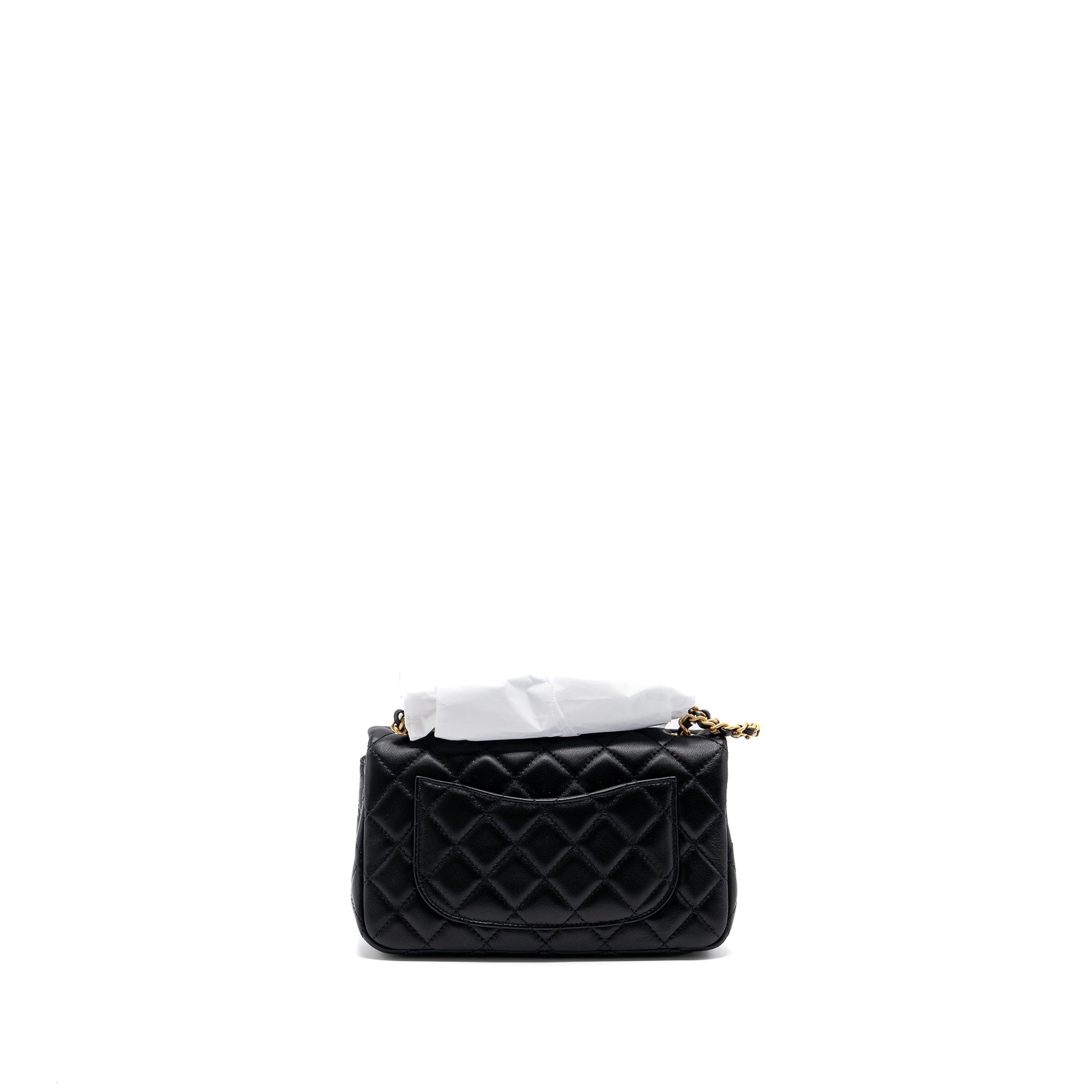 Chanel PEARL CRUSH LAMBSKIN BRUSHED GHW Black Mini Bag
