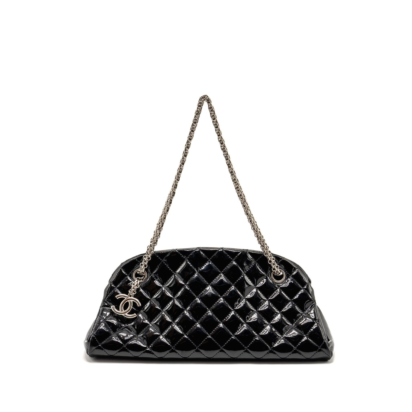 Chanel Just Mademoiselle Bowling Patent SHW Black Handbag