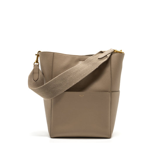 Celine Sangle Purse Calfskin Light Grey Handbag Bucket Bucket Bag