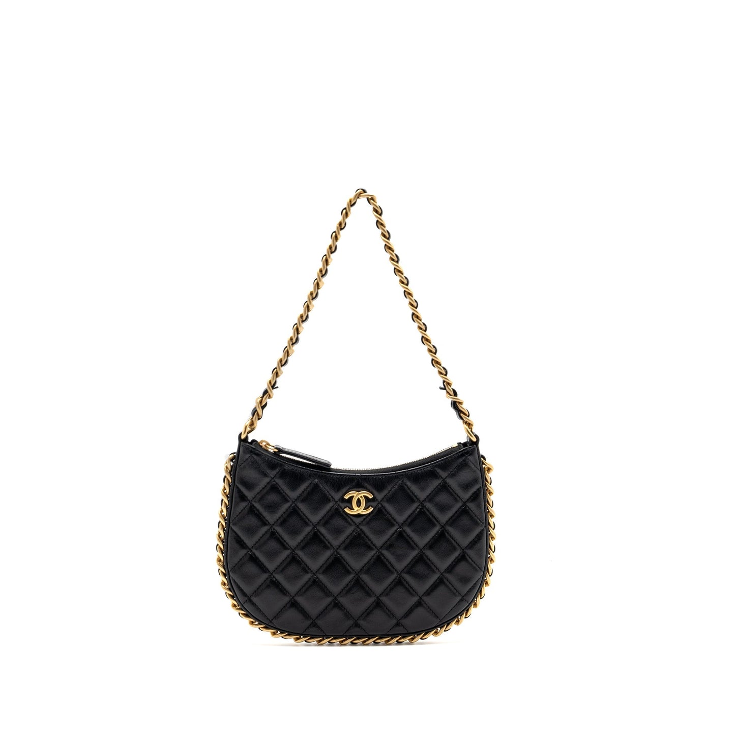 Chanel Hobo Lambskin GHW Microchip Black Shoulder Bag