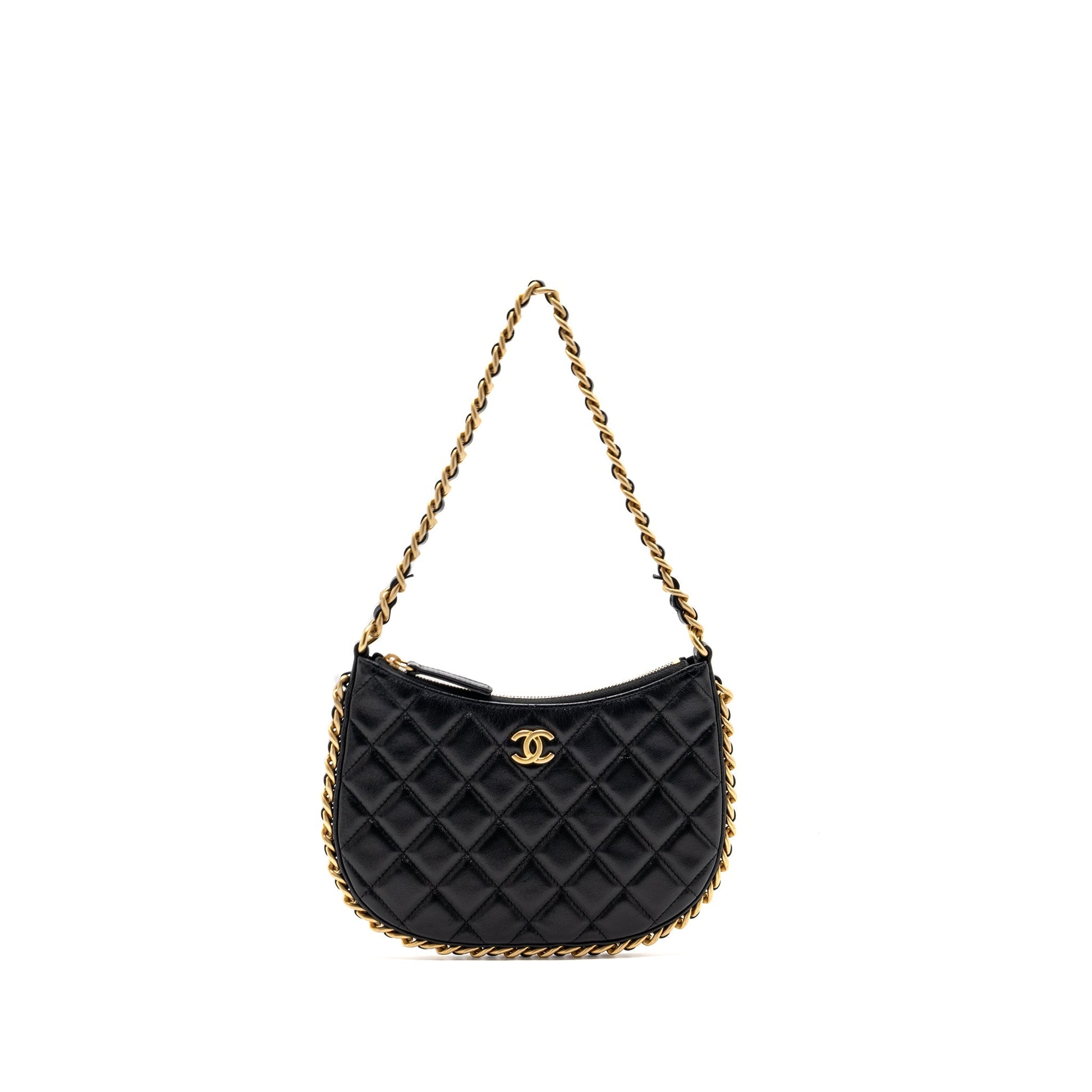 Chanel Hobo Lambskin GHW Microchip Black Shoulder Bag