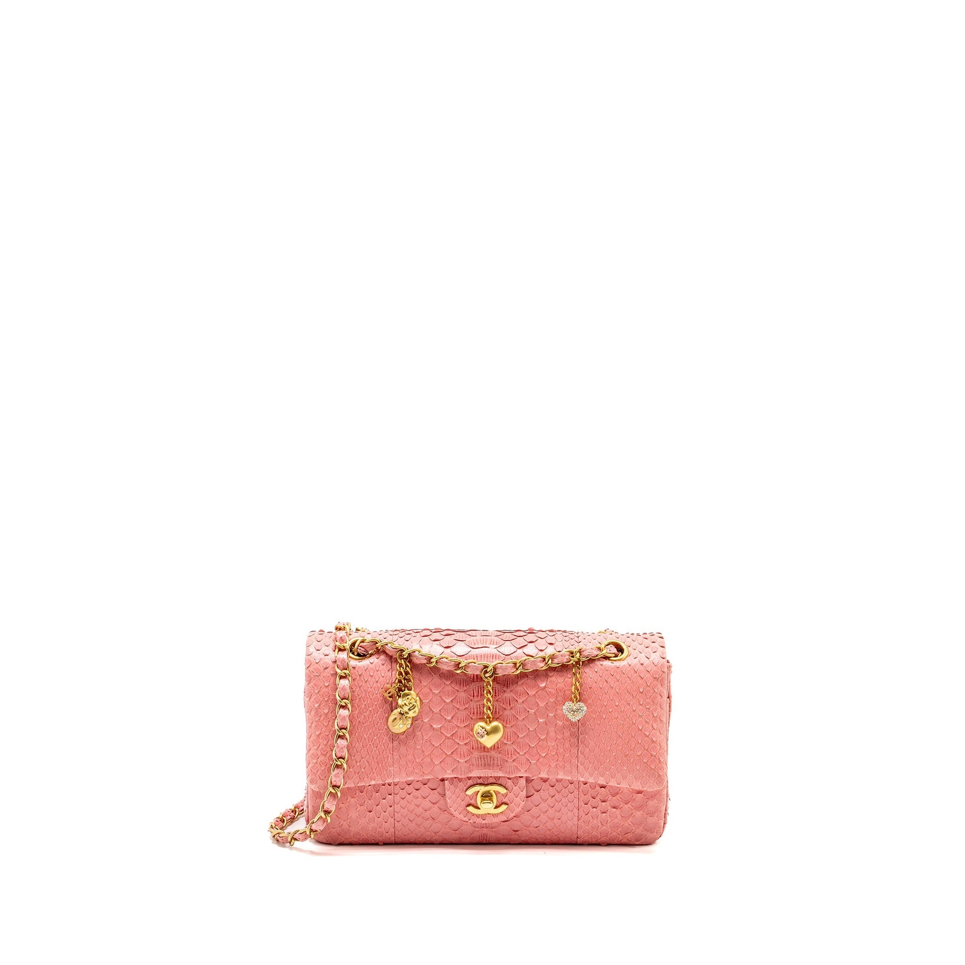 Chanel Flap Detailed Charms Python GHW Pink Key Chain