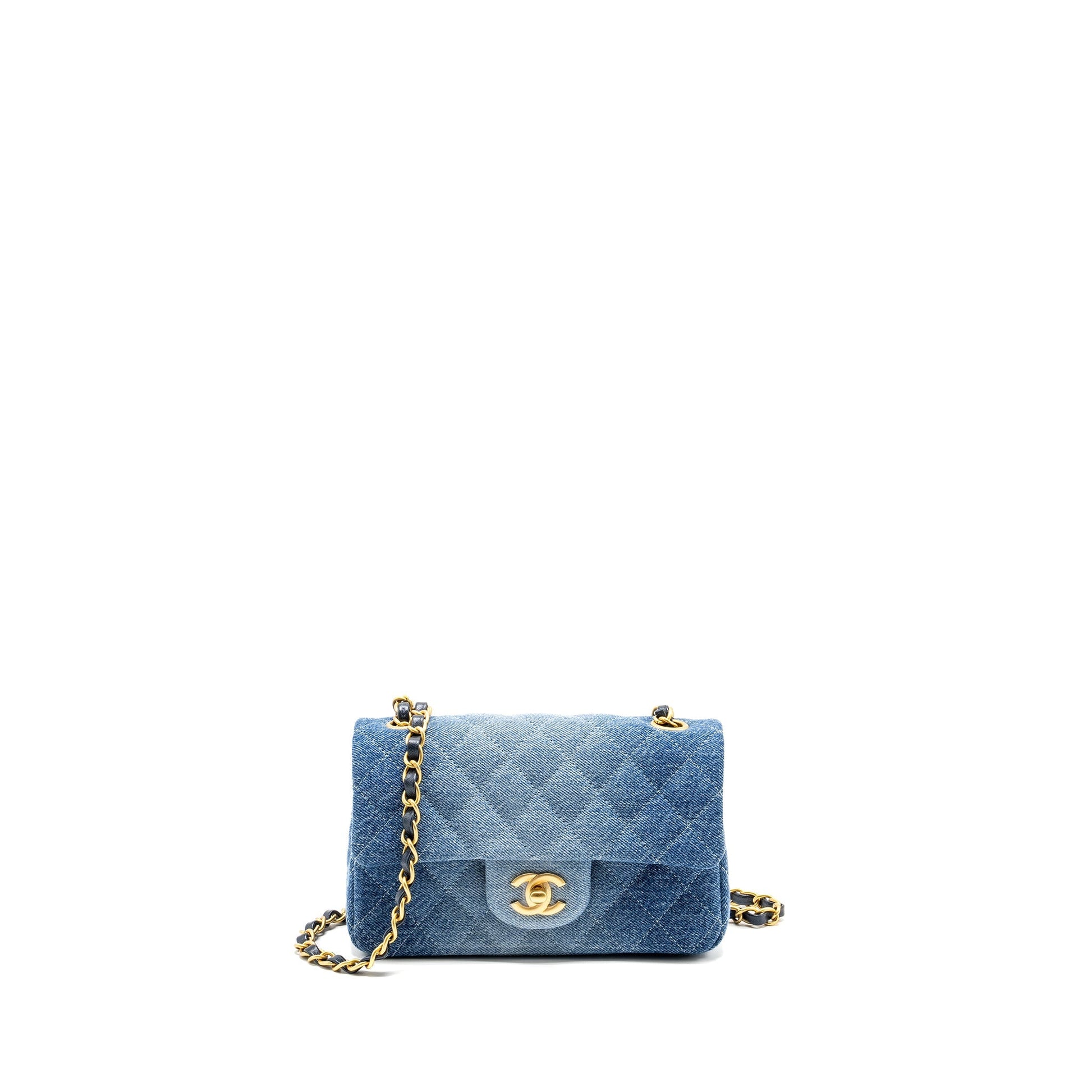 Chanel 24S Rectangular Flap Denim GHW Microchip Blue Shoulder Bag