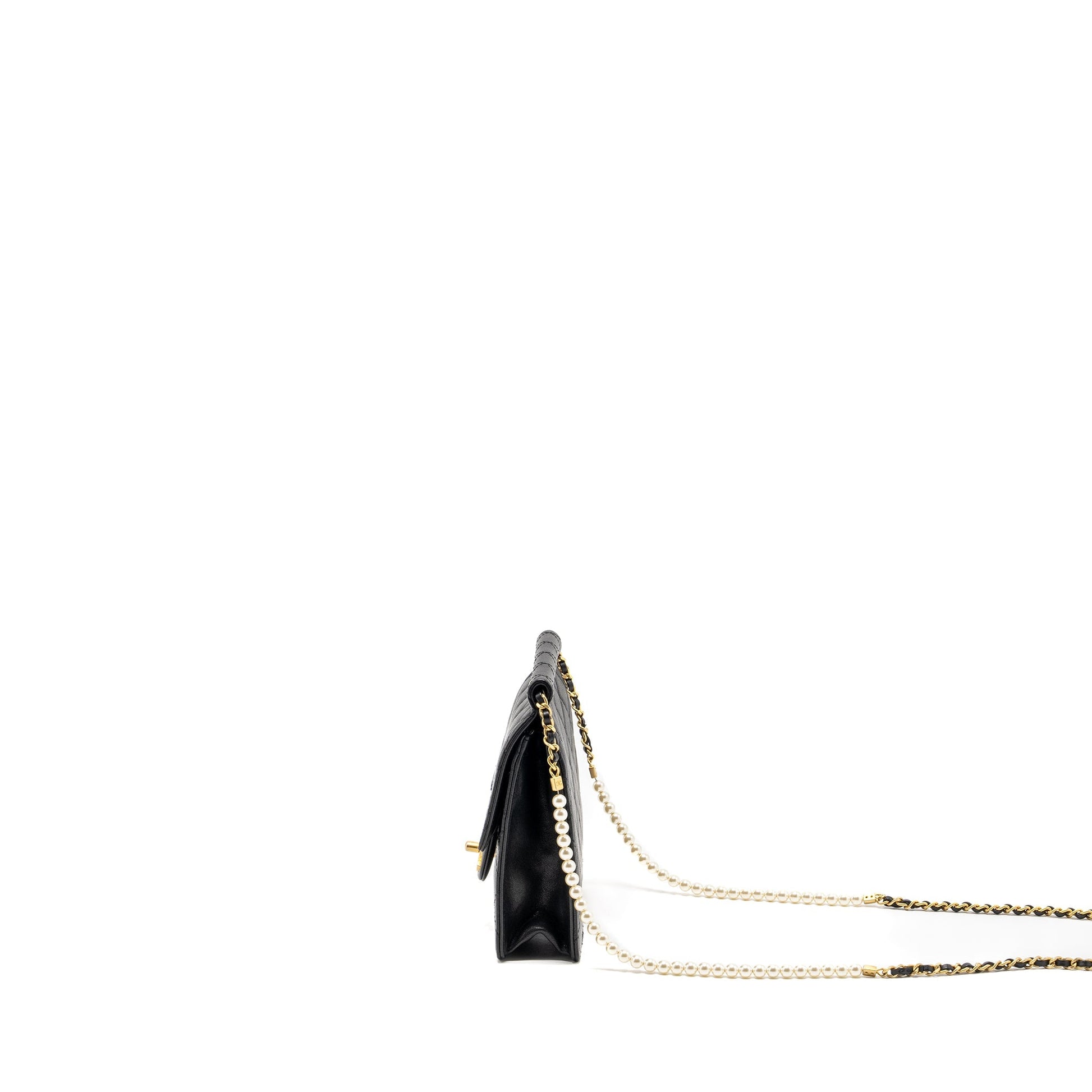 Chanel 19S Pearl Quilted Vertical Flap Lambskin Black Shoulder Bag
