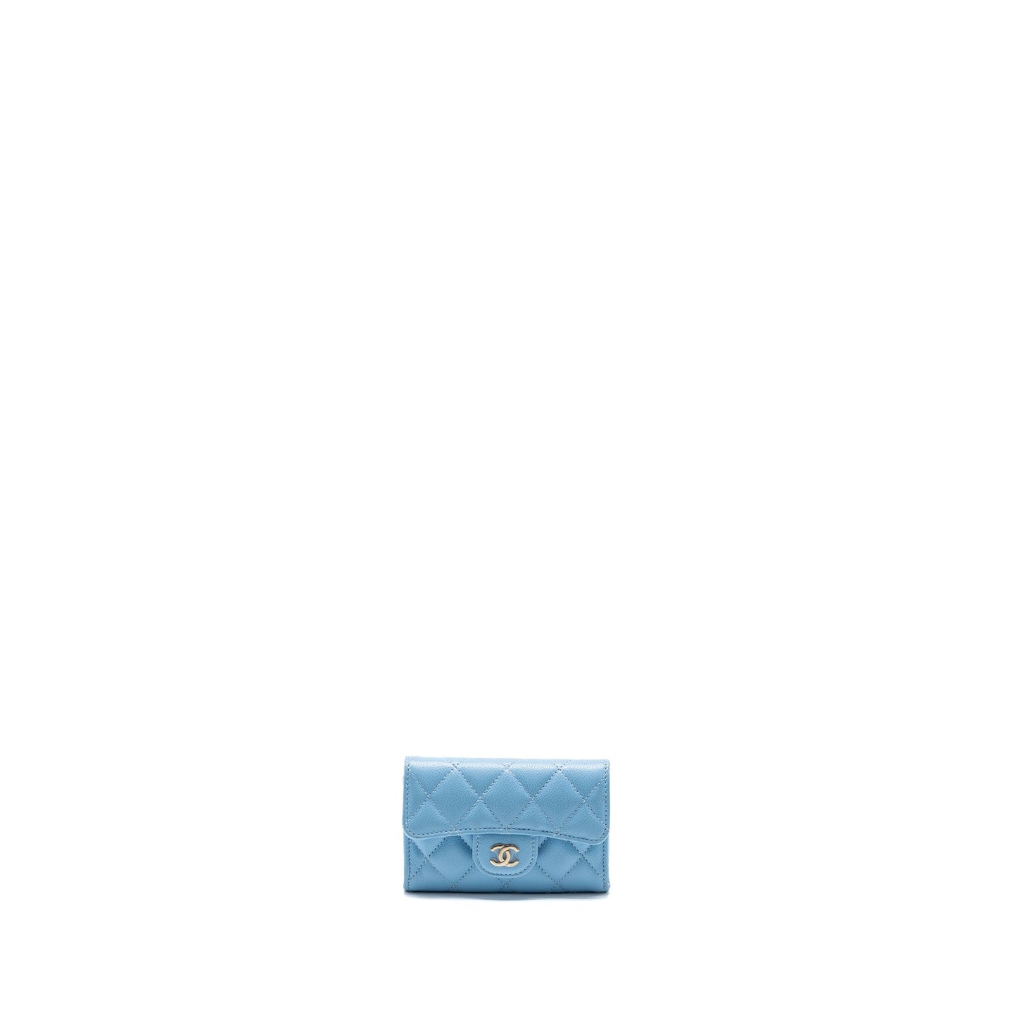 Chanel classic flap card holder caviar LGHW Blue Wallet Case Lghw Microchip