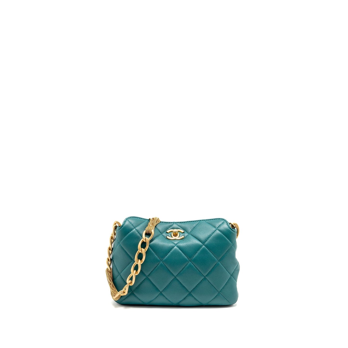 Chanel 23A CC Hobo Detailed Lambskin Dark Green Small Shoulder Bag