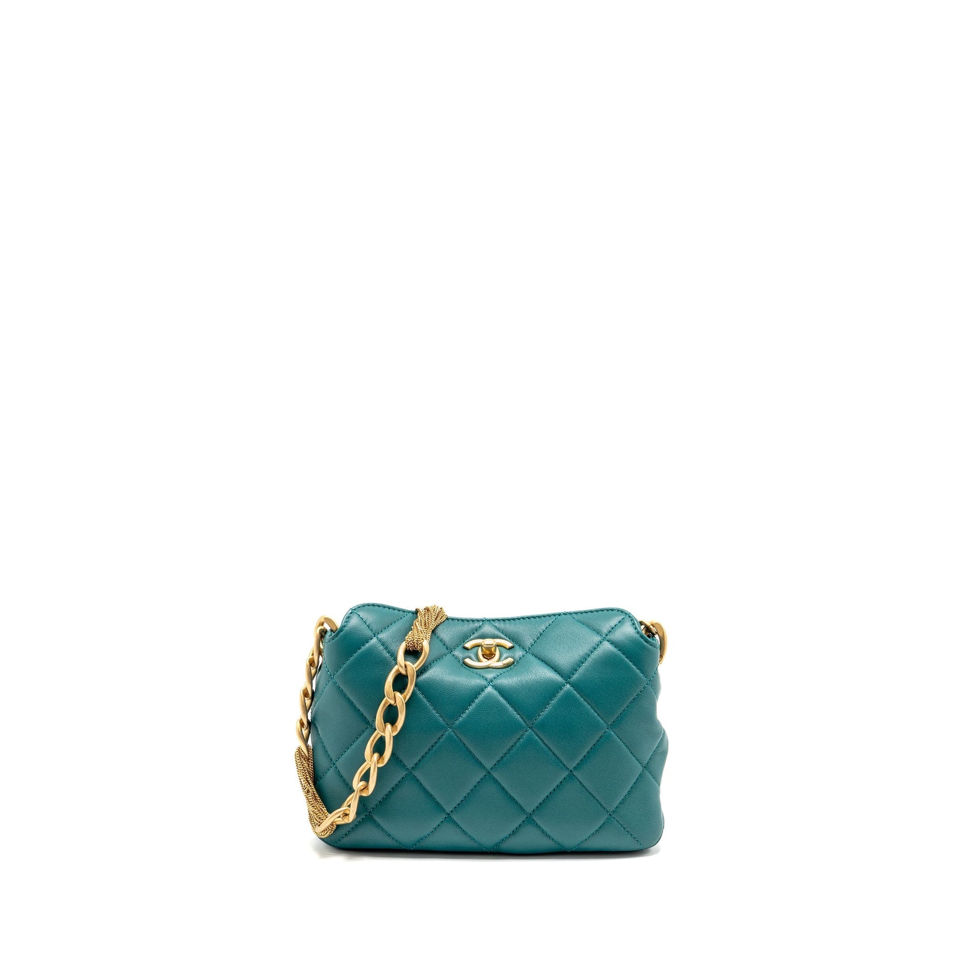 Chanel 23A CC Hobo Detailed Lambskin Dark Green Small Shoulder Bag