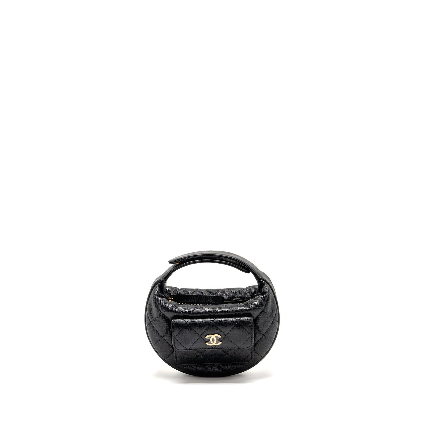 Chanel 23b Round Caviar LGHW microchip Black Clutch Bag