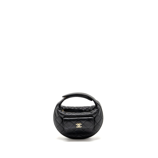 Chanel 23b Round Caviar LGHW microchip Black Clutch Bag