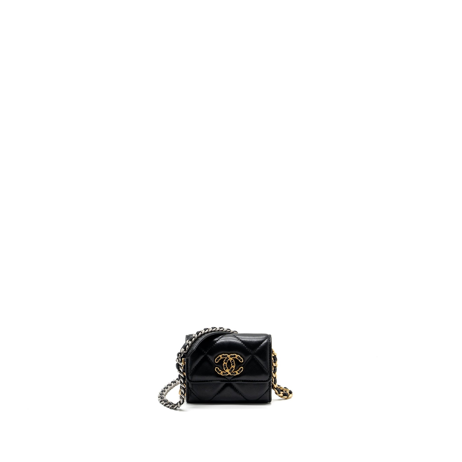 Chanel 19 flap card holder lambskin hardware Multicolor Black Wallet Case