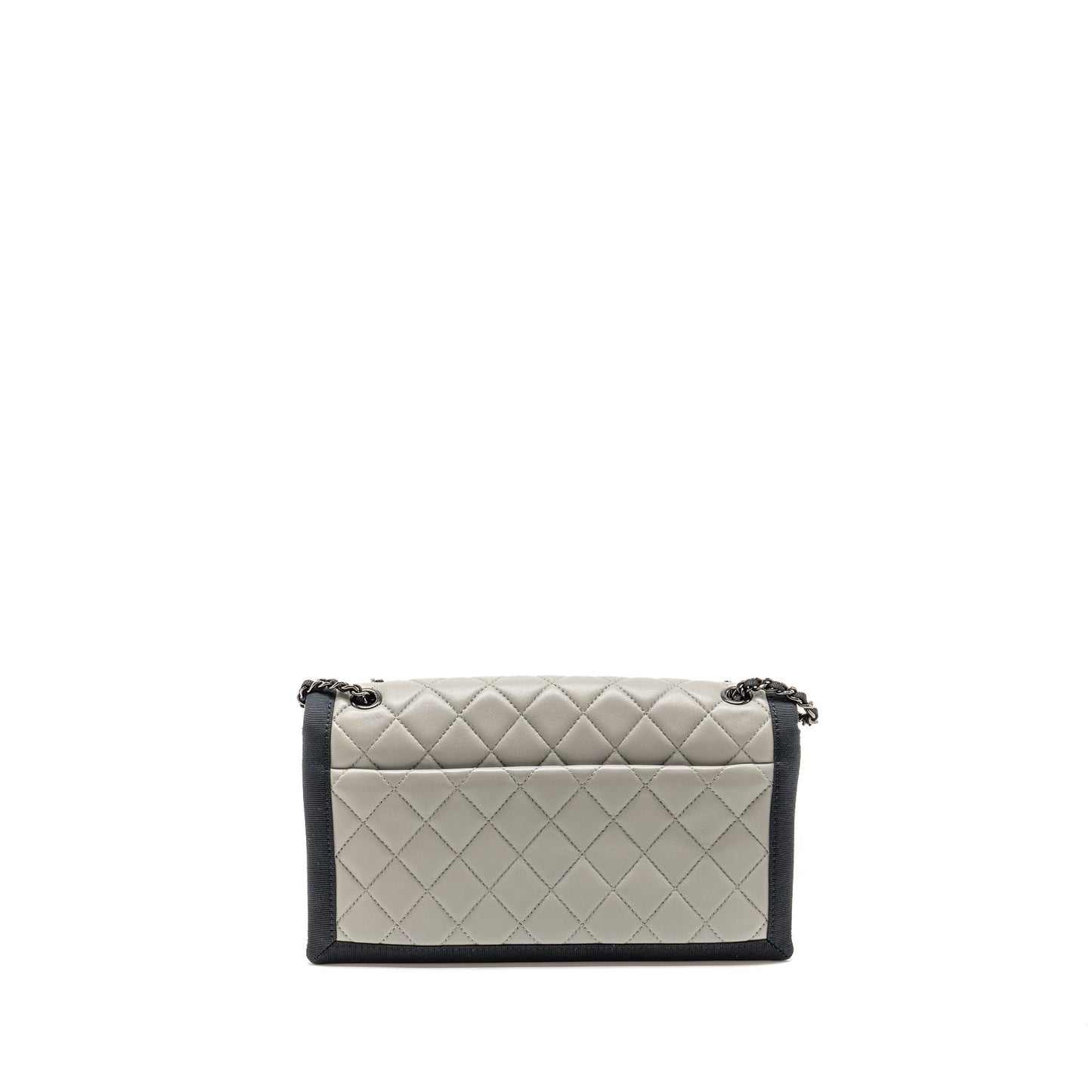 Chanel quilted flap fabric edge lambskin hardware Black Grey Handbag
