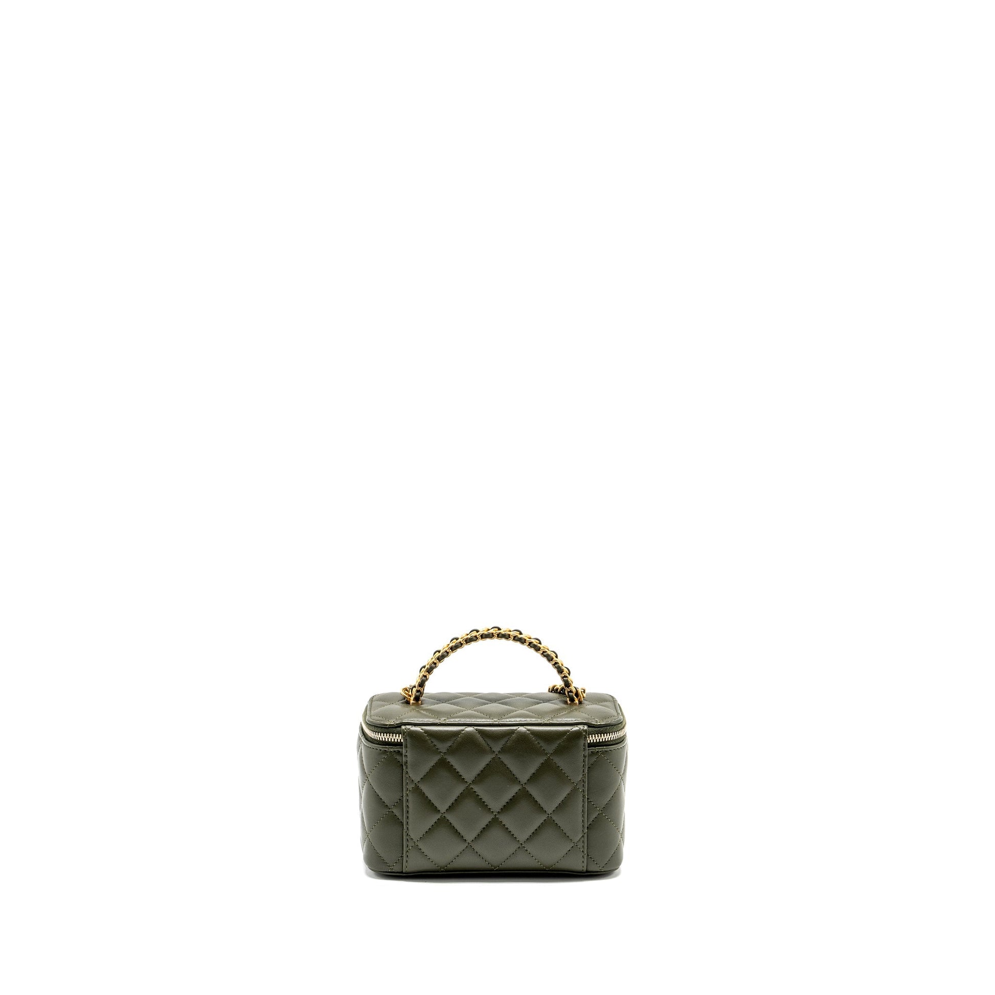Chanel Detail Top Handle Long Vanity Lambskin Green Handbag