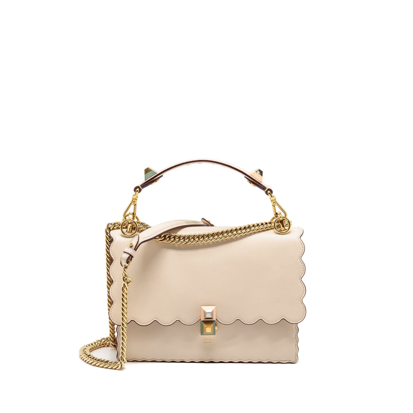 Fendi Kan Purse Calfskin Leather White Cream Travel Bag