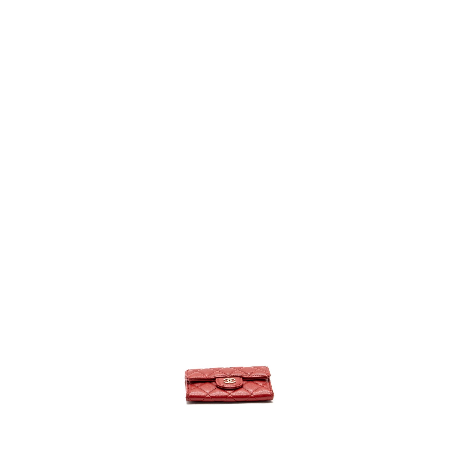 Chanel Flap Card Holder Lambskin SHW Red Wallet Case