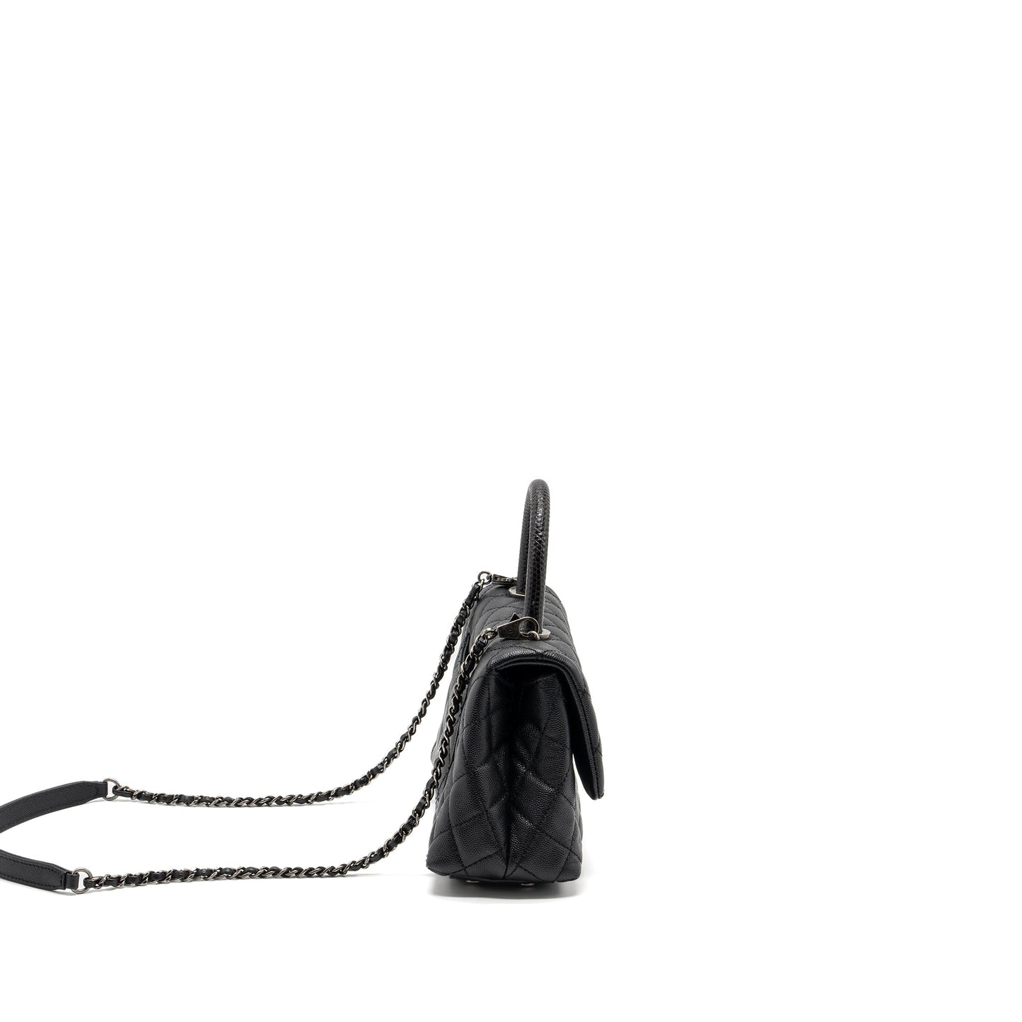 Chanel coco handle caviar lizard handle ruthenium Black Small Handbag
