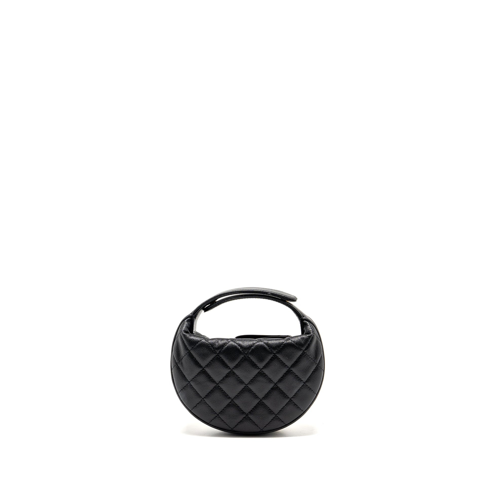 Chanel 23b Round Caviar LGHW microchip Black Clutch Bag