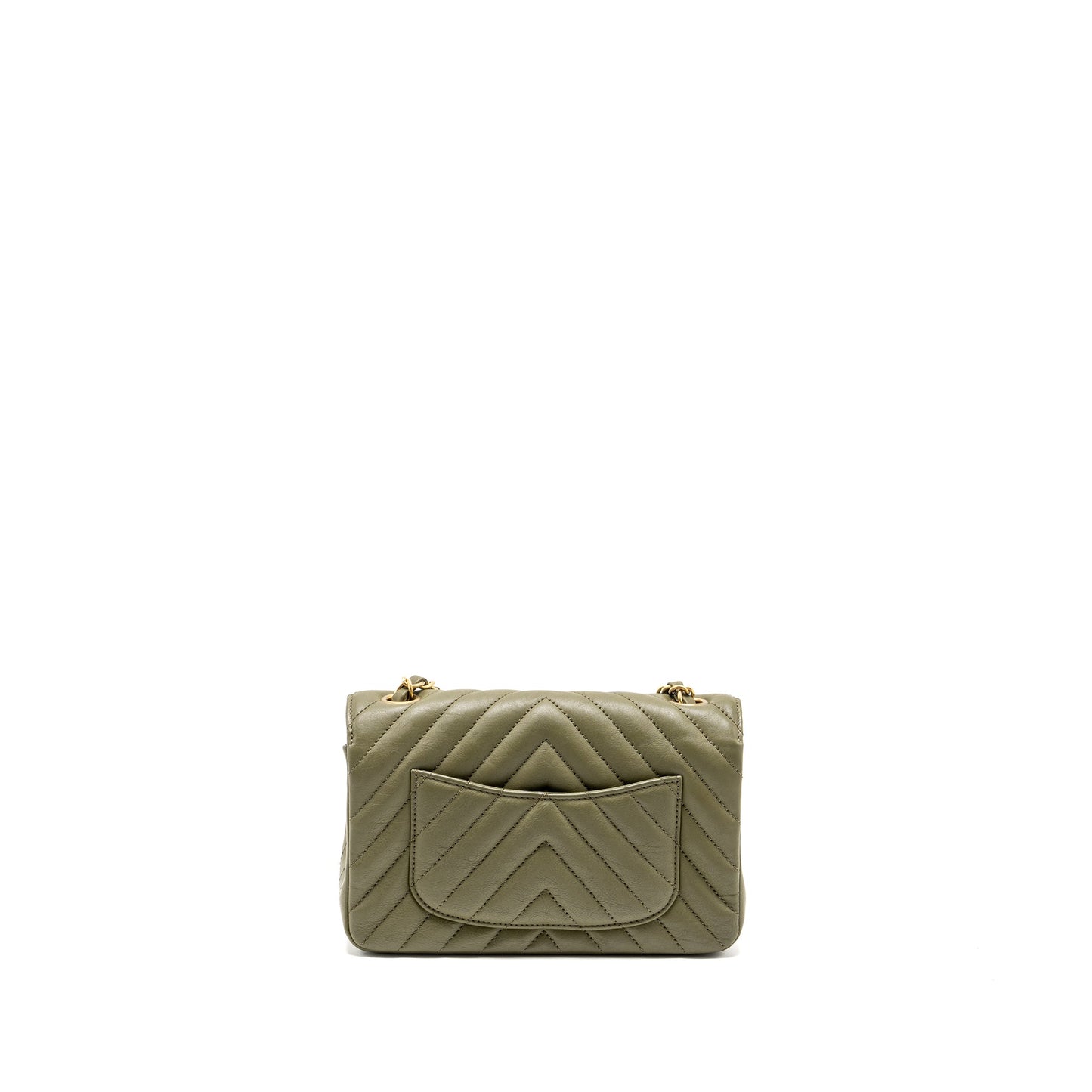 Chanel Chevron Rectangular Flap Calfskin Khaki GHW Shoulder Bag