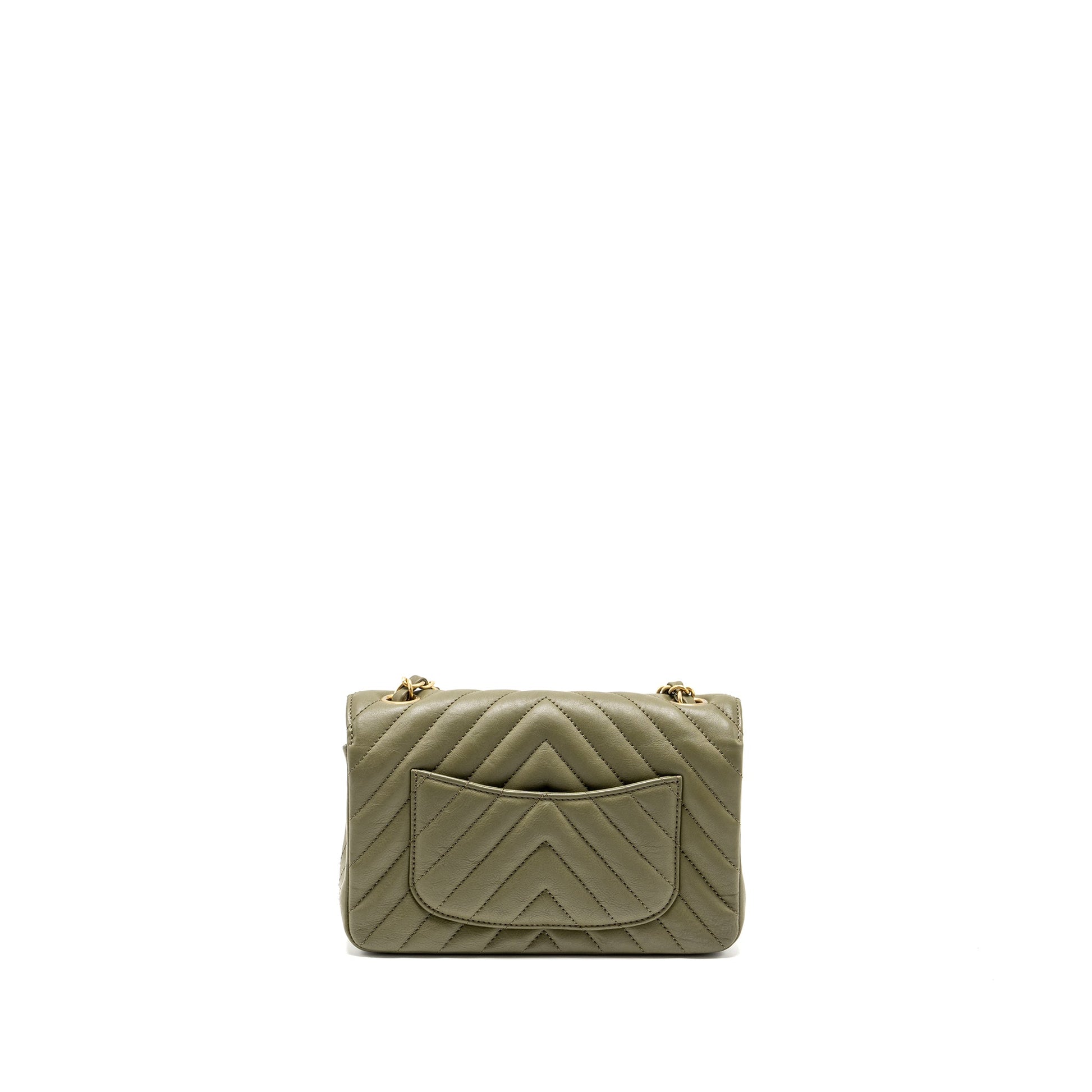 Chanel Chevron Rectangular Flap Calfskin Khaki GHW Shoulder Bag