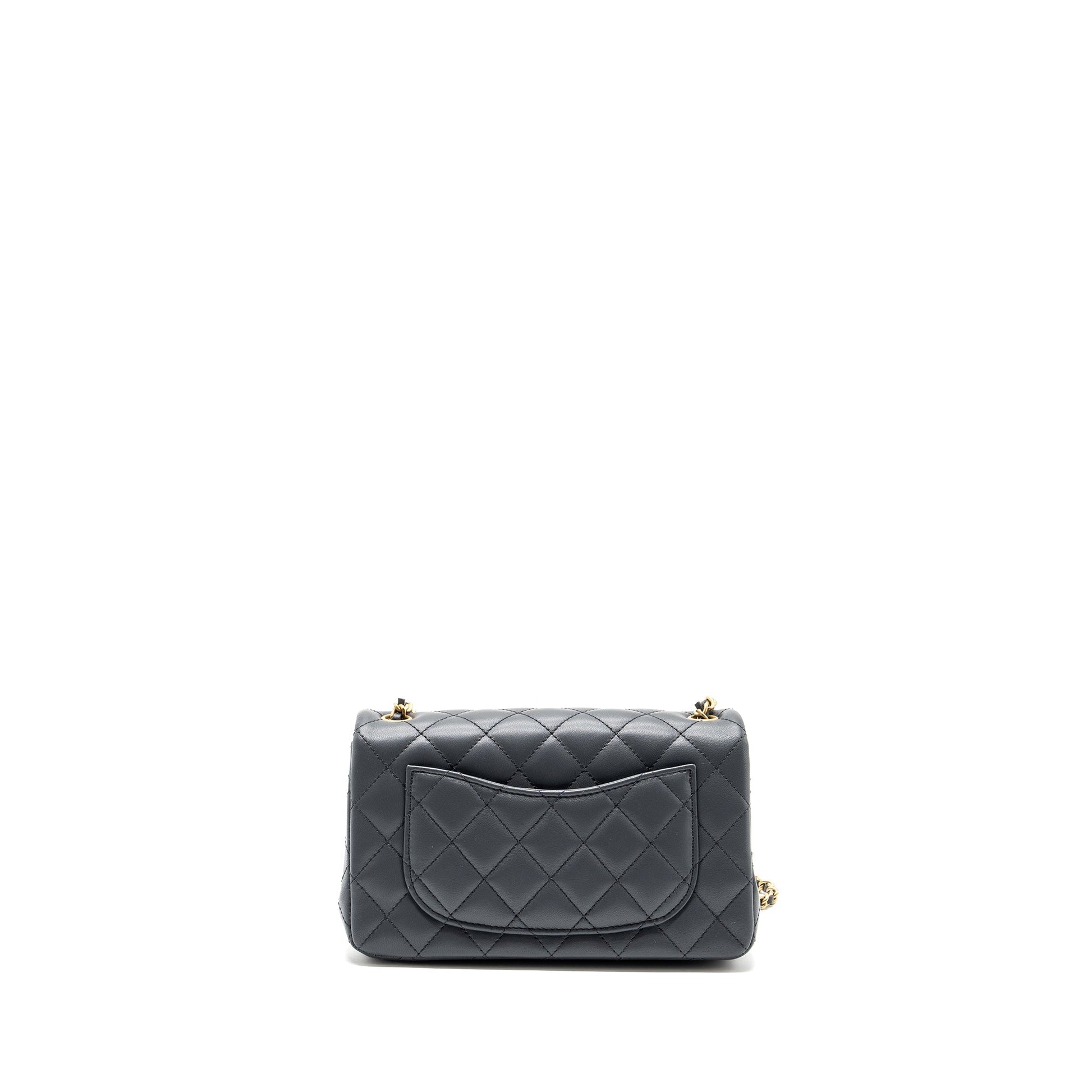 Chanel pearl crush rectangular flap Lambskin dark Grey Shoulder Bag