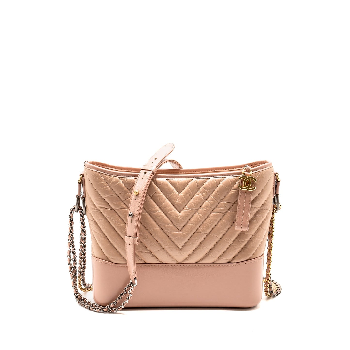 Chanel Chevron Gabrielle Hobo Calfskin Hardware Multicolour Pink Beige Shoulder Bag
