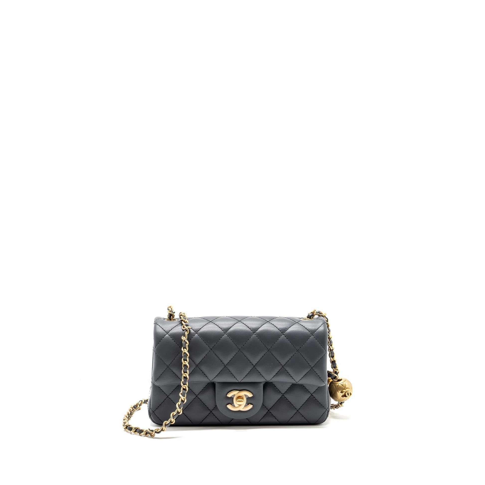 Chanel pearl crush rectangular flap Lambskin dark Grey Shoulder Bag