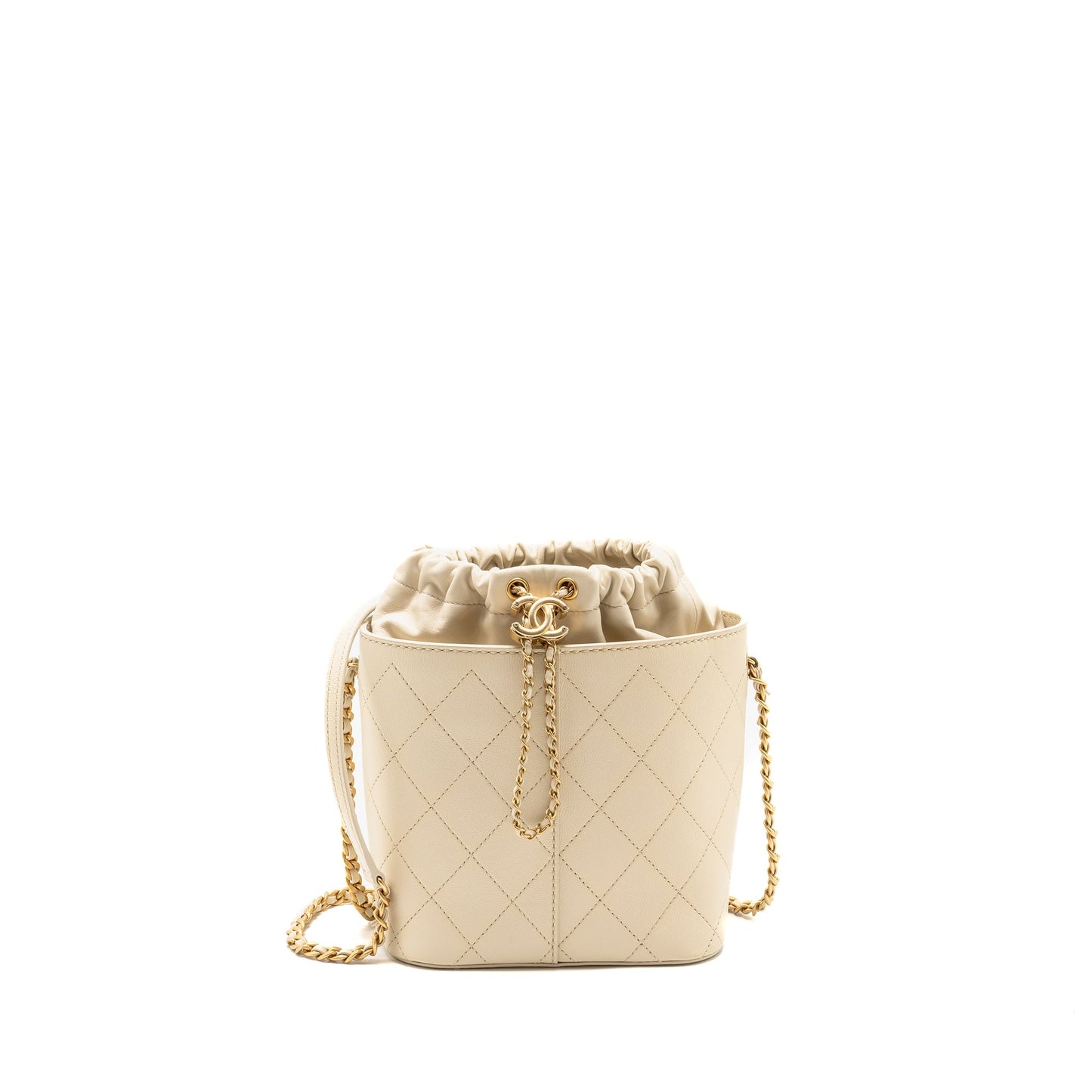 Chanel bucket lambskin creamy GHW White Bucket Bag