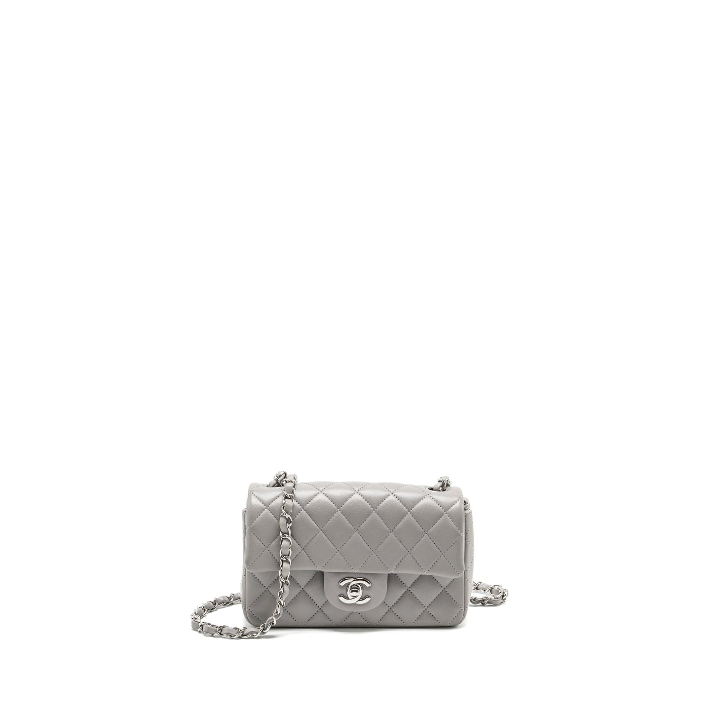 Chanel Rectangular Flap Lambskin Light SHW Microchip Grey Shoulder Bag