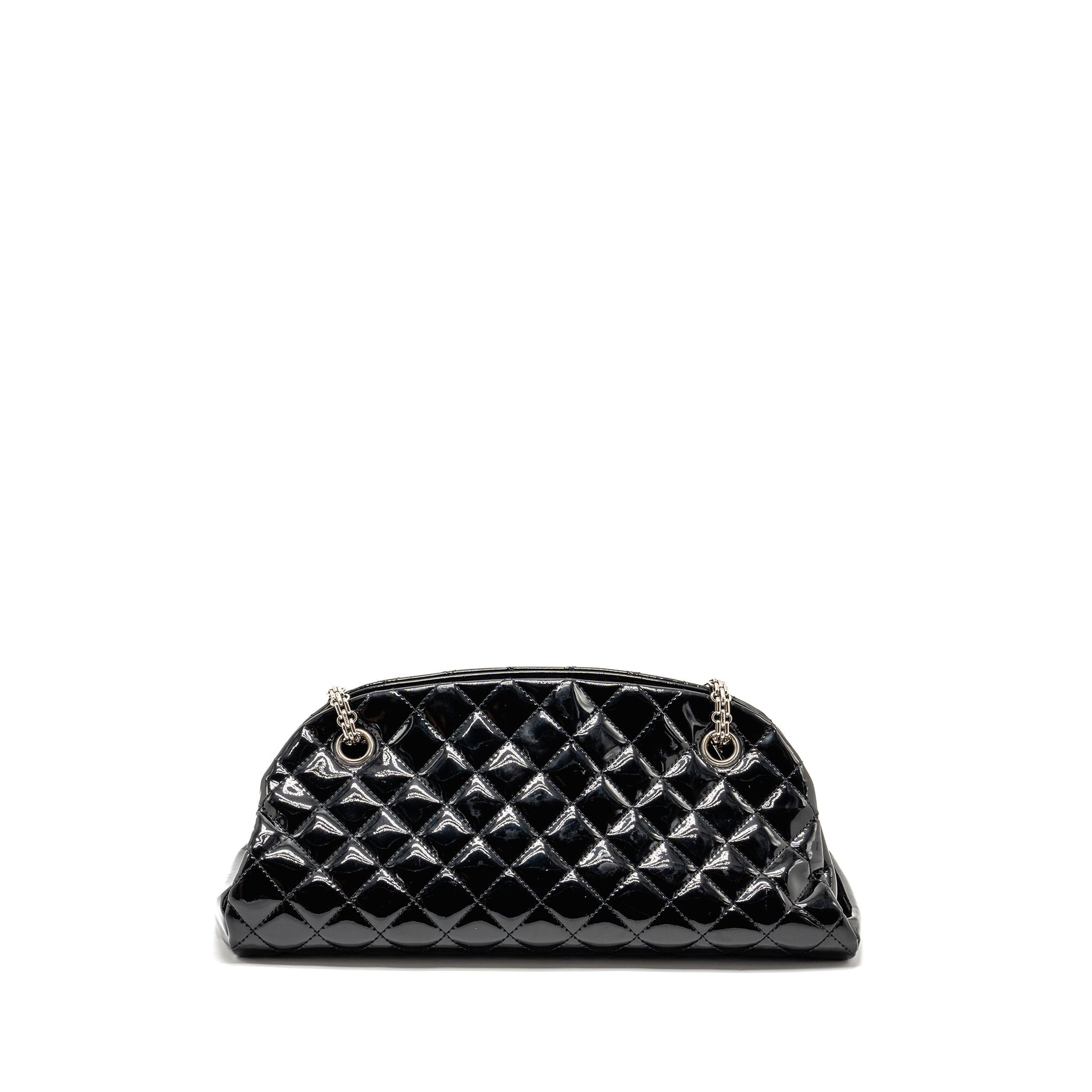 Chanel Just Mademoiselle Bowling Patent SHW Black Handbag