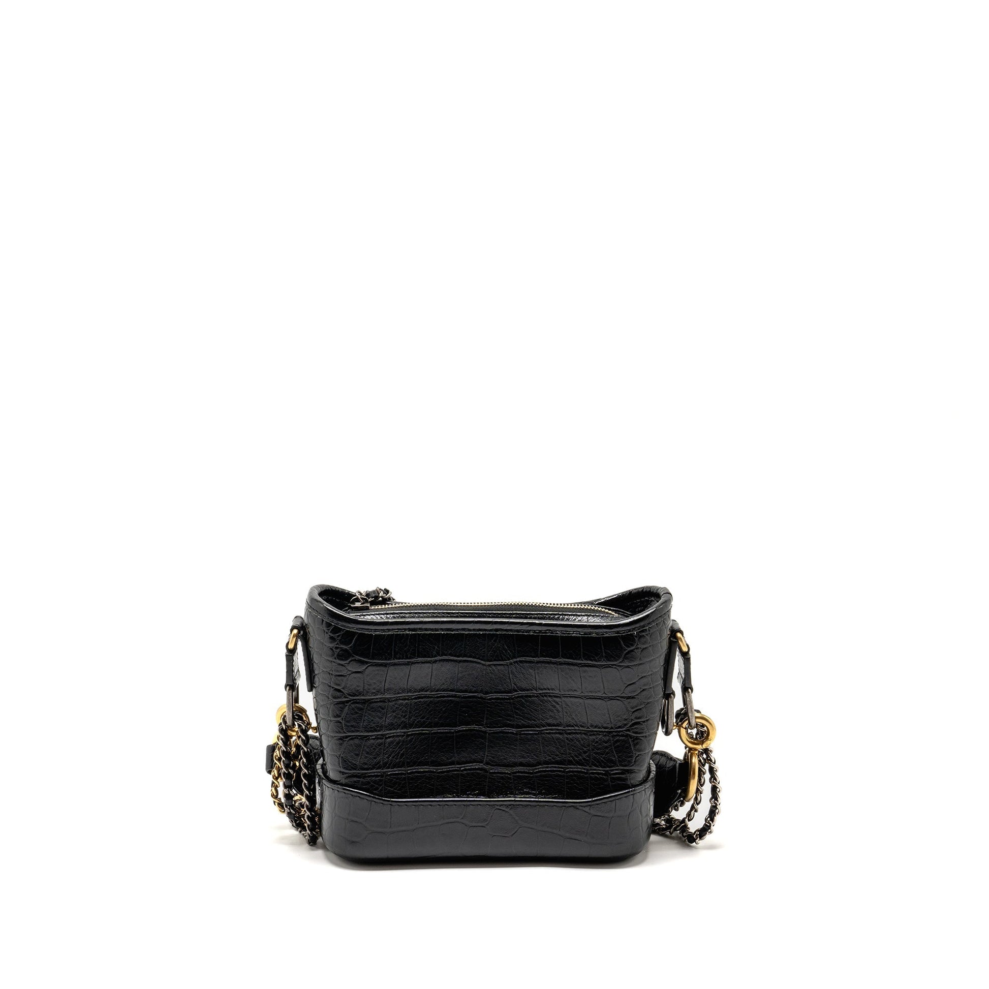 Chanel Gabrielle Hobo Top Handle Croc-embossed Calfskin Multicolour Black Small Shoulder Bag