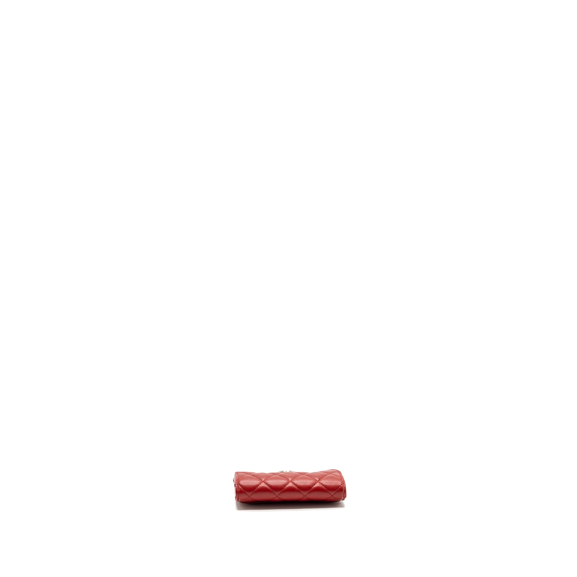 Chanel Flap Card Holder Lambskin SHW Red Wallet Case