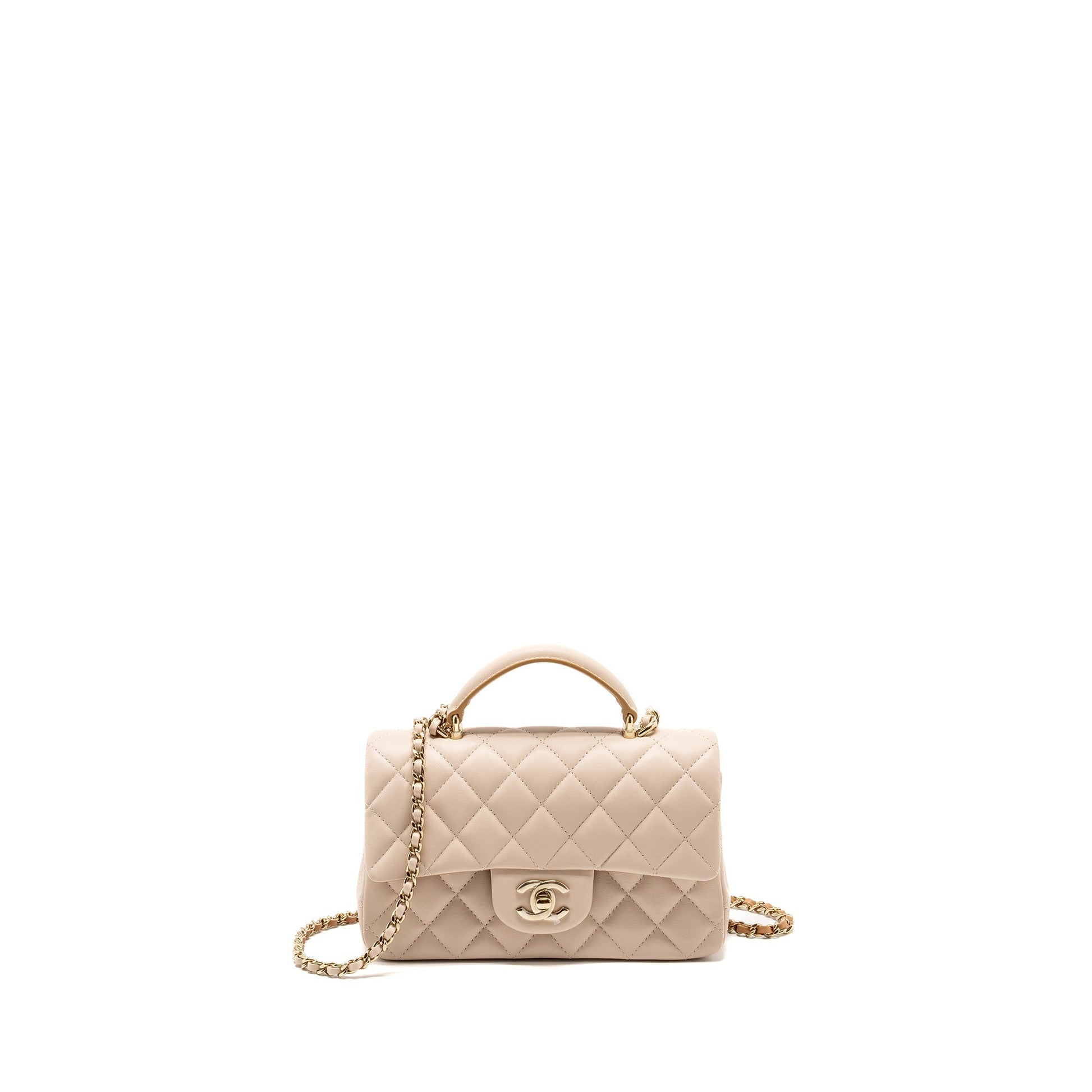 Chanel top handle Rectangular Flap Lambskin Ecru Beige Shoulder Bag