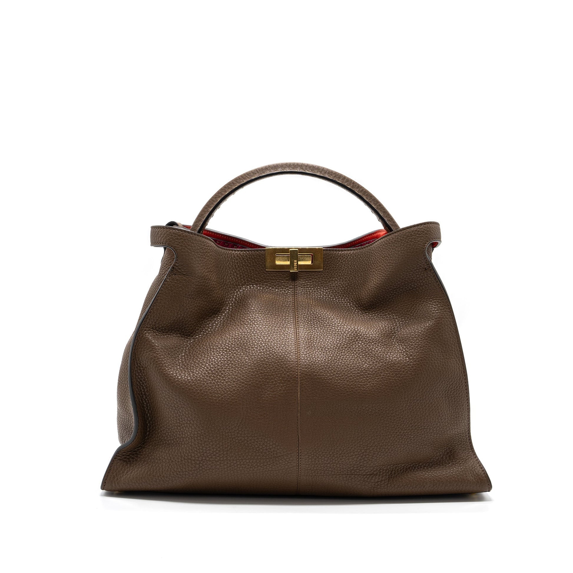 Fendi Peekaboo Lite Roma Amor Handle Purse Calfskin Brown Red Pink Travel Bag