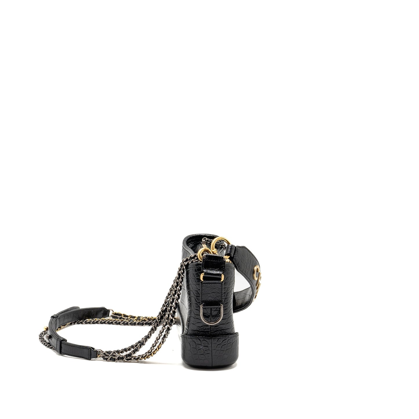 Chanel Gabrielle Hobo Top Handle Croc-embossed Calfskin Multicolour Black Small Shoulder Bag