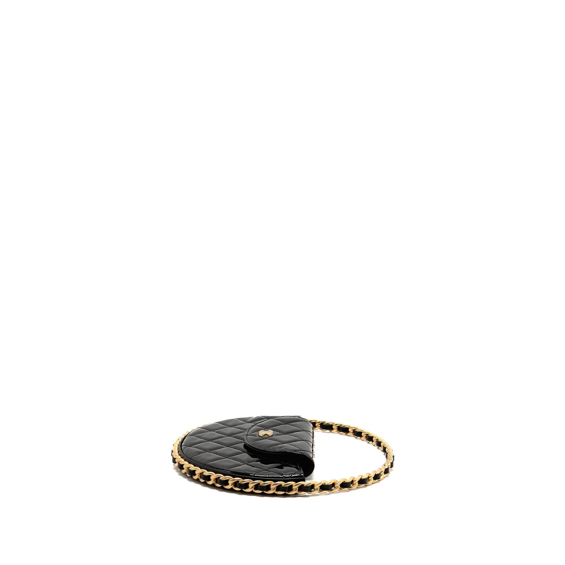Chanel 23K Hoop Patent GHW Microchip Black Leather Handbag Microchip 2