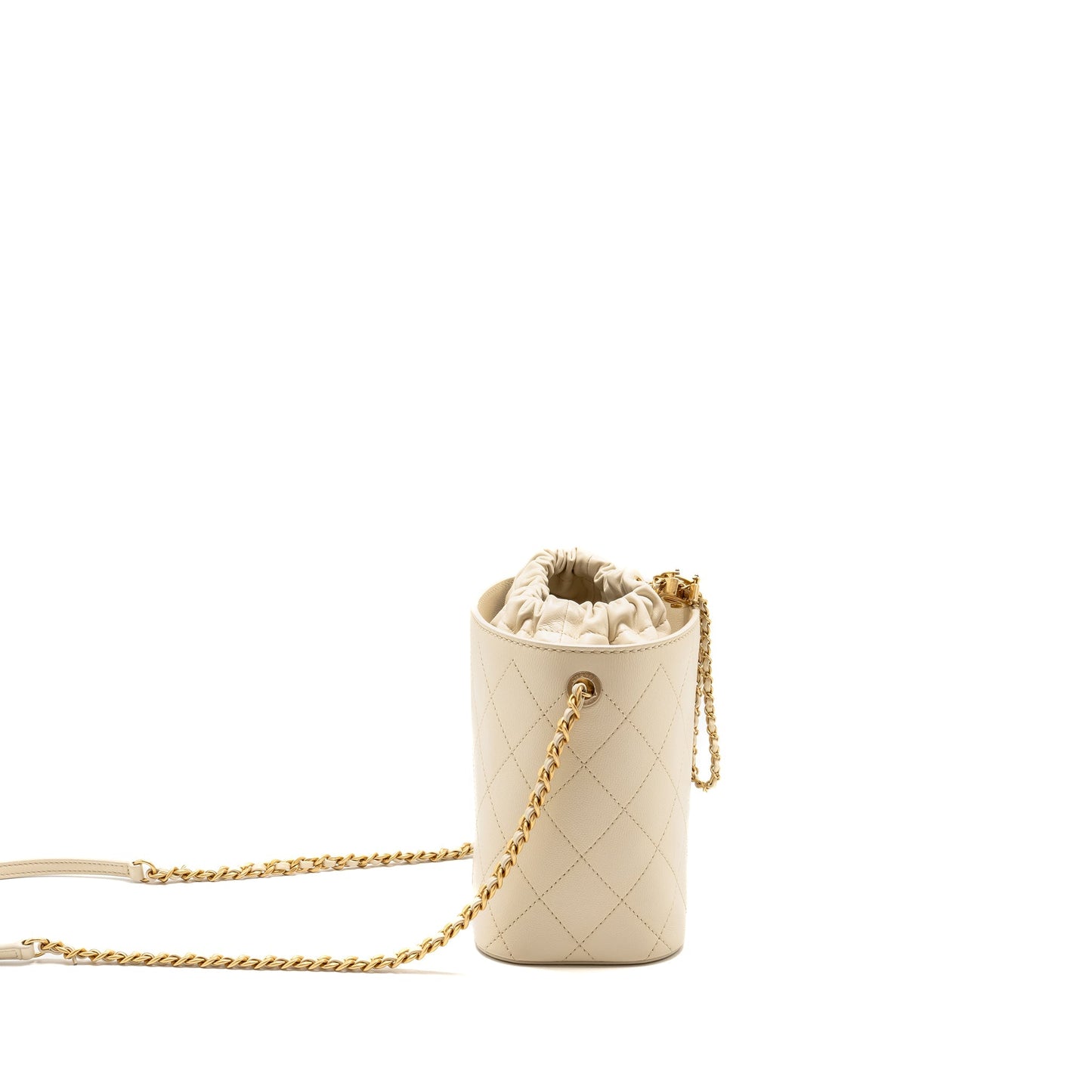 Chanel bucket lambskin creamy GHW White Bucket Bag