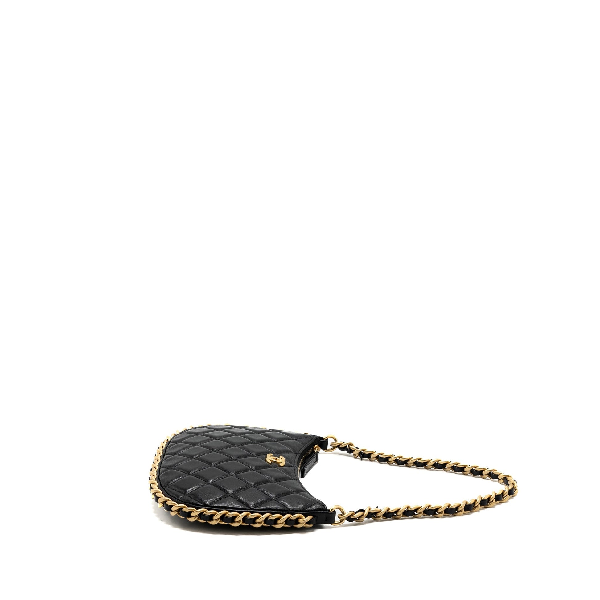 Chanel 23b Hobo Lambskin Brushed GHW Microchip Black Shoulder Bag