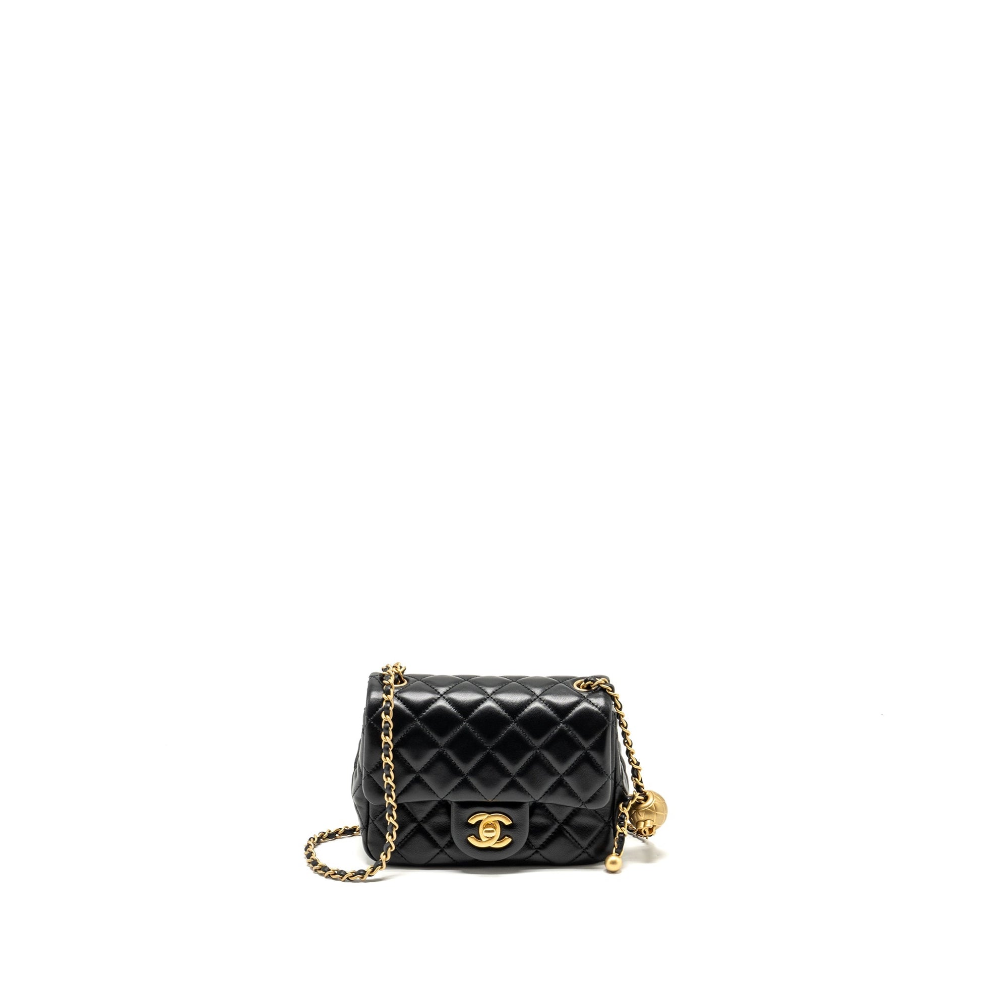 Chanel Pearl Crush Square Flap Lambskin GHW Black Shoulder Bag Ghwmicrochip 1