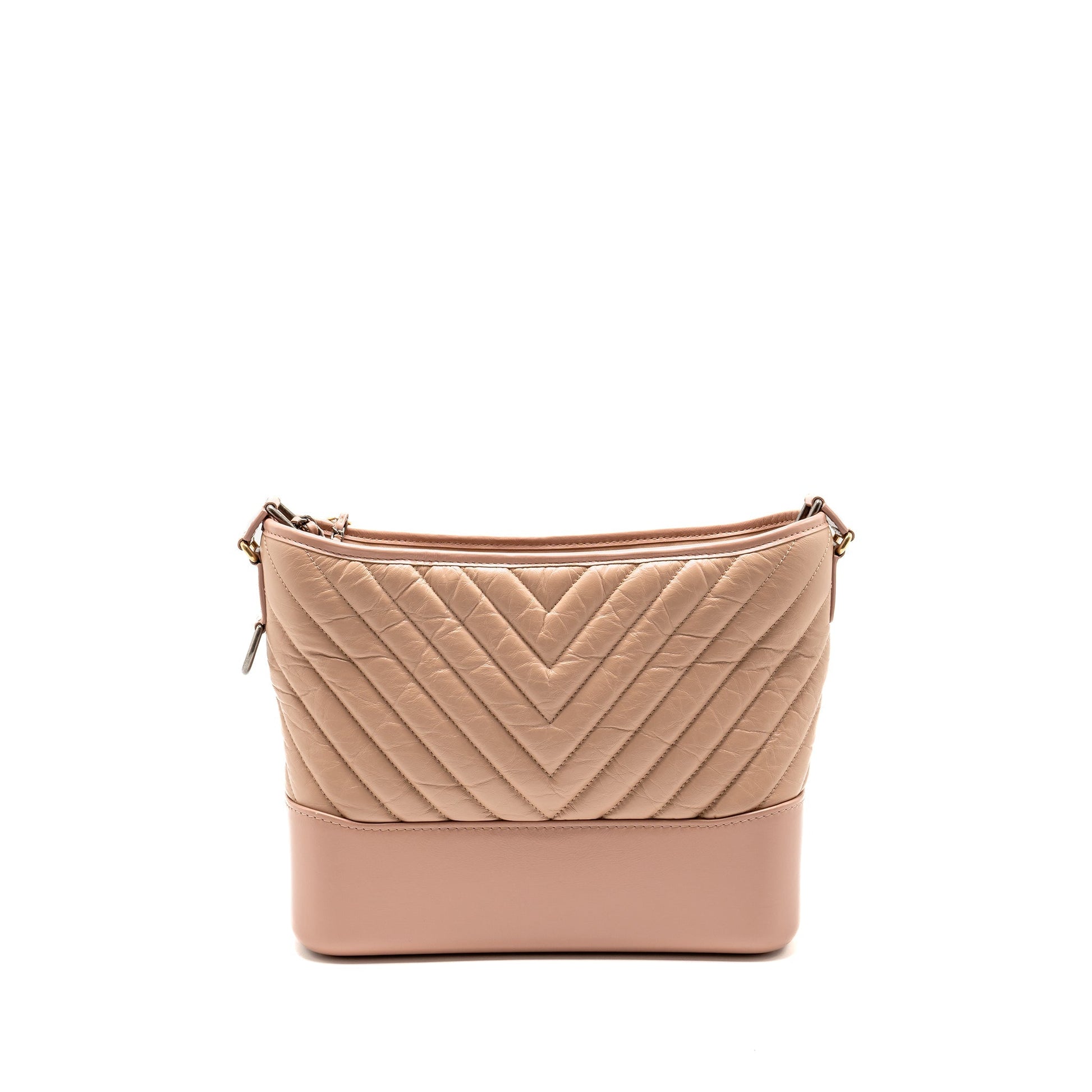 Chanel Chevron Gabrielle Hobo Calfskin Hardware Multicolour Pink Beige Shoulder Bag