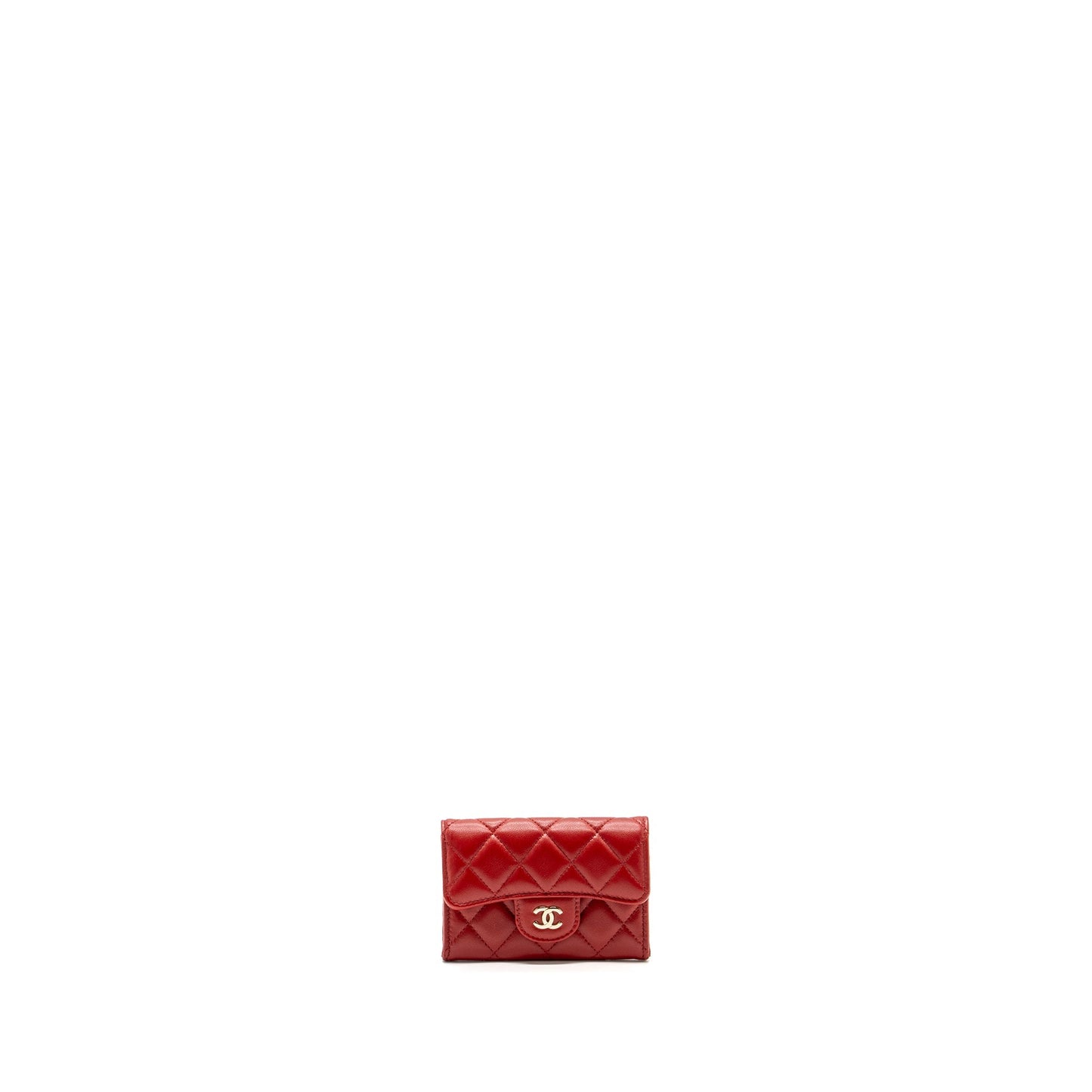 Chanel Flap Card Holder Lambskin SHW Red Wallet Case
