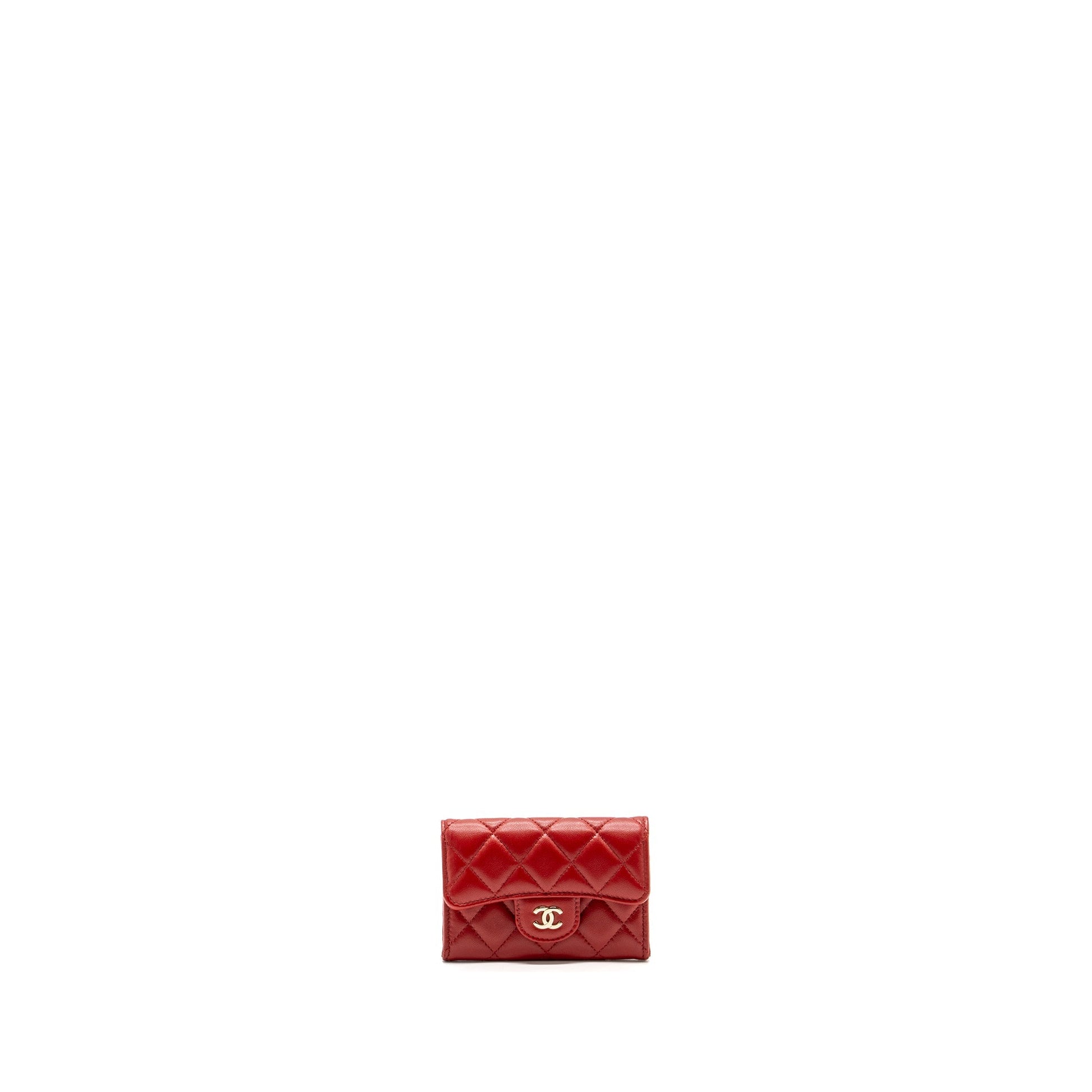 Chanel Flap Card Holder Lambskin SHW Red Wallet Case