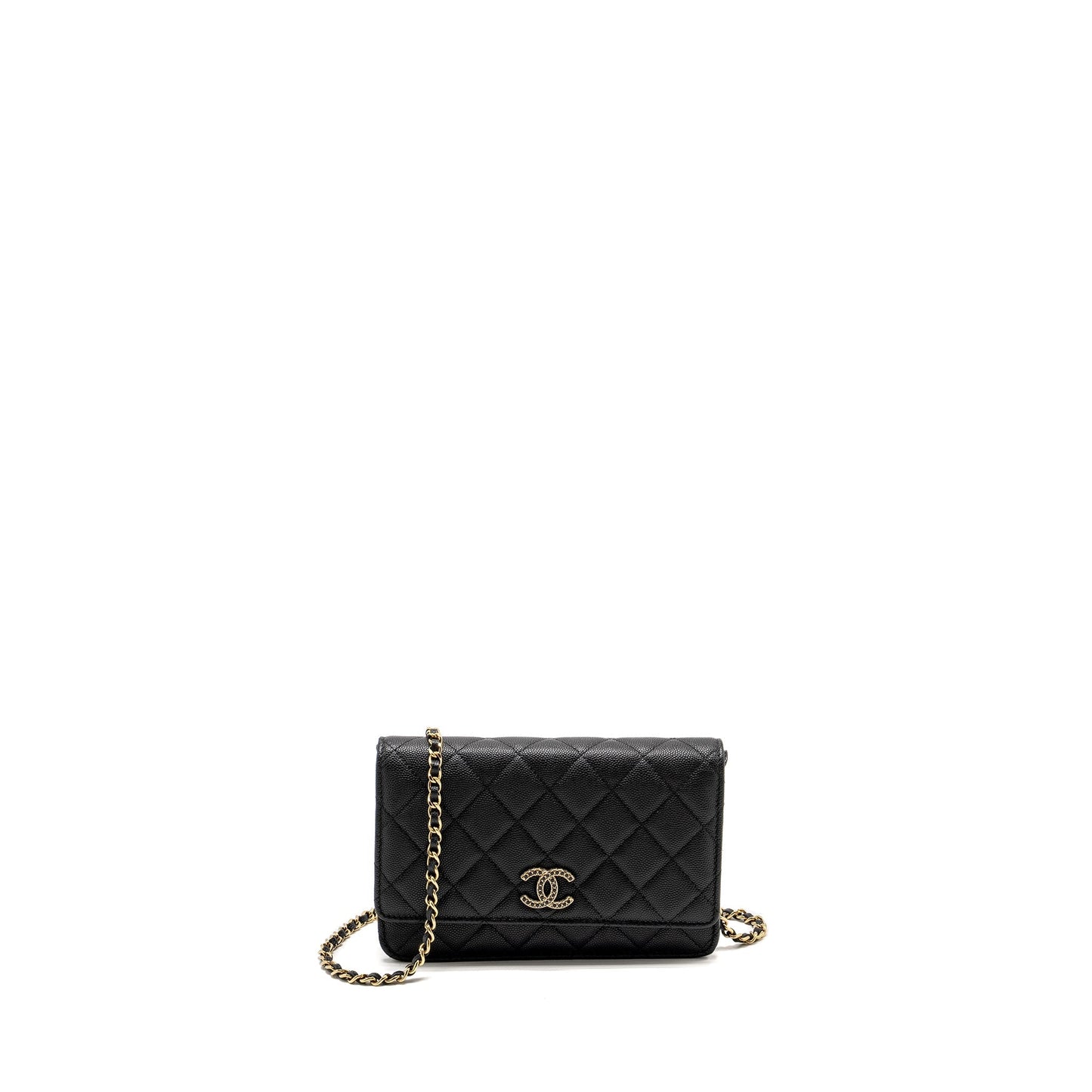 Chanel Detailed CC logo on Caviar Black Wallet Case