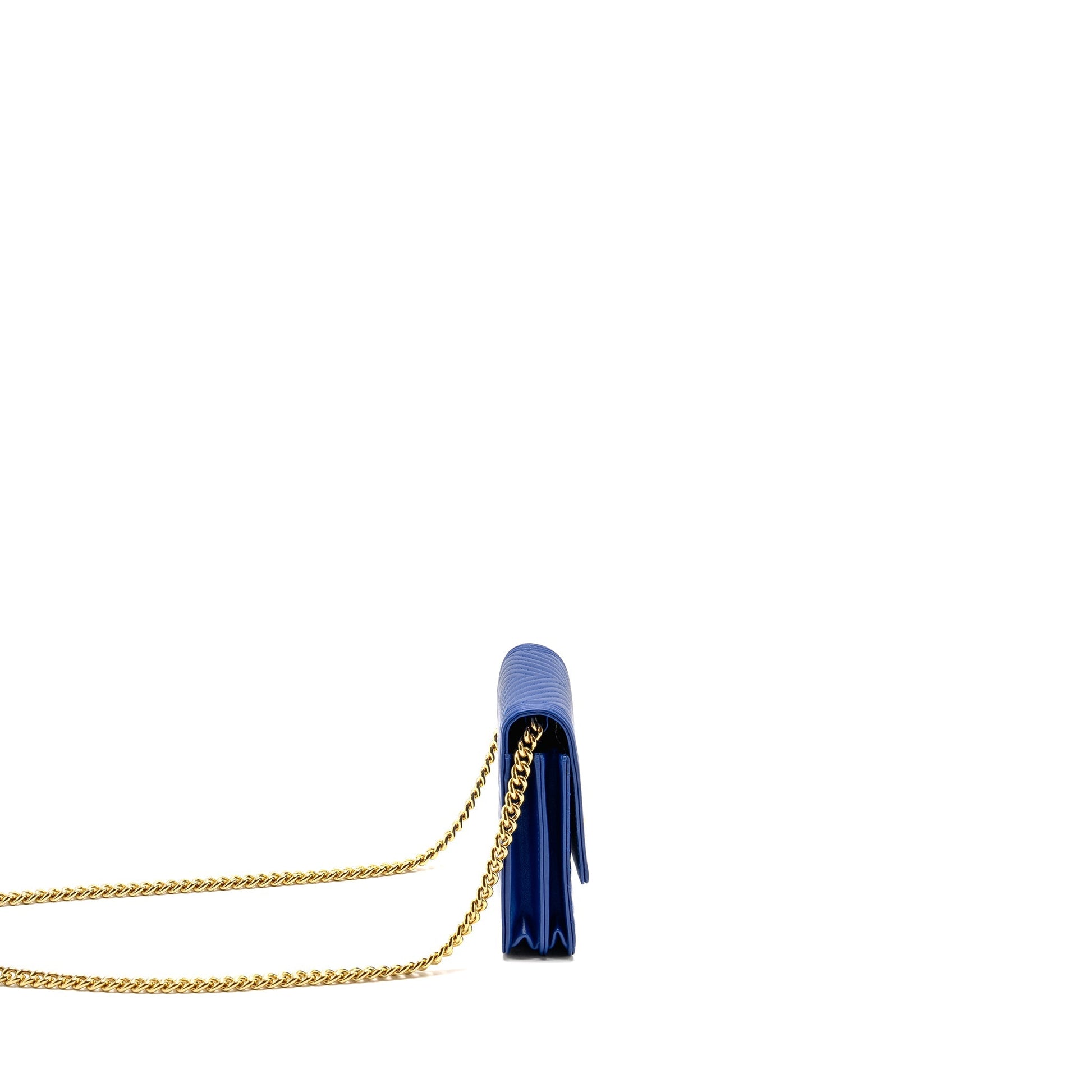 Chanel Boy Chervon Lambskin GHW Blue Clutch Bag