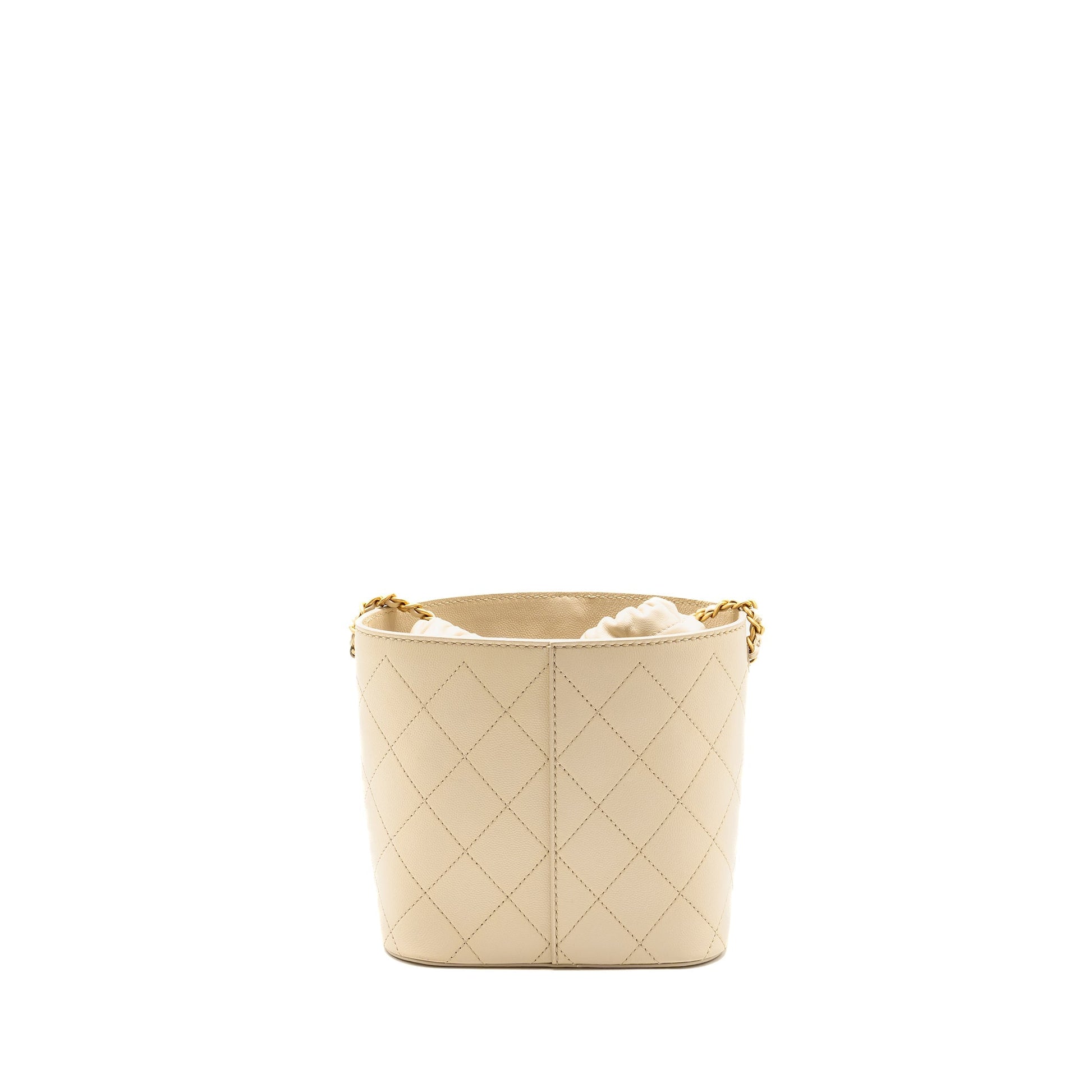 Chanel bucket lambskin creamy GHW White Bucket Bag
