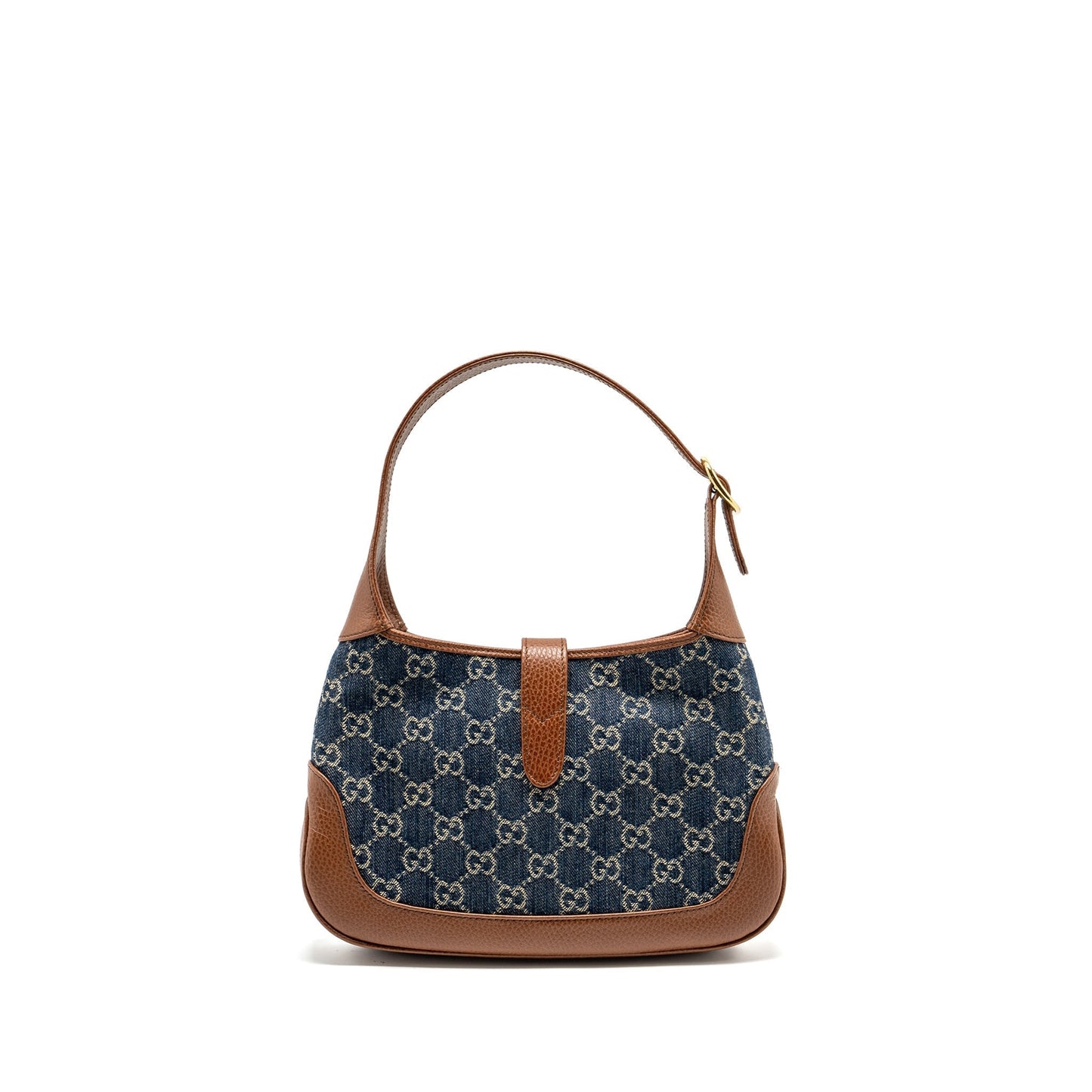 Gucci Jackie Small Shoulder Bag Blue Leather Denim Brown Ghw