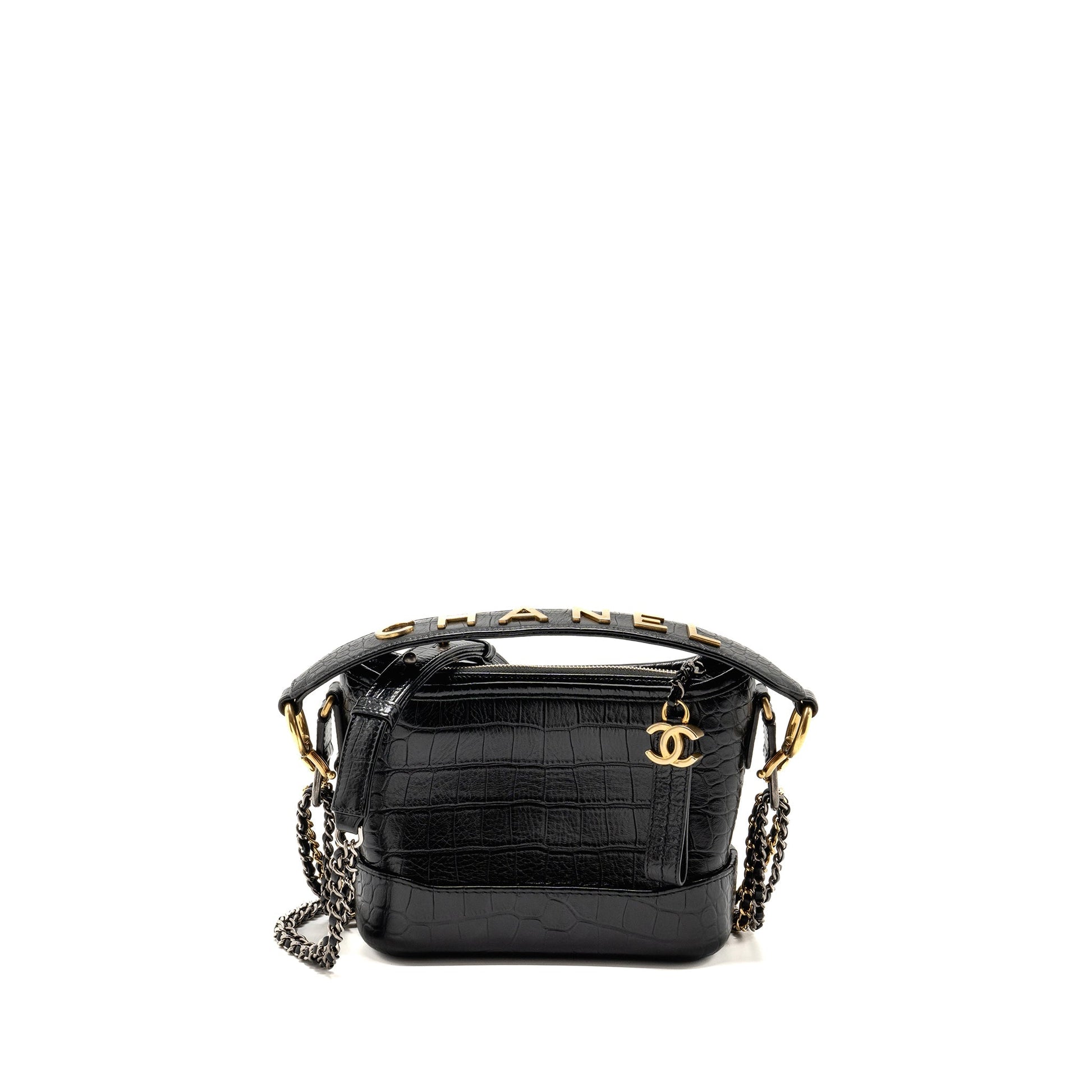 Chanel Gabrielle Hobo Top Handle Croc-embossed Calfskin Multicolour Black Small Shoulder Bag