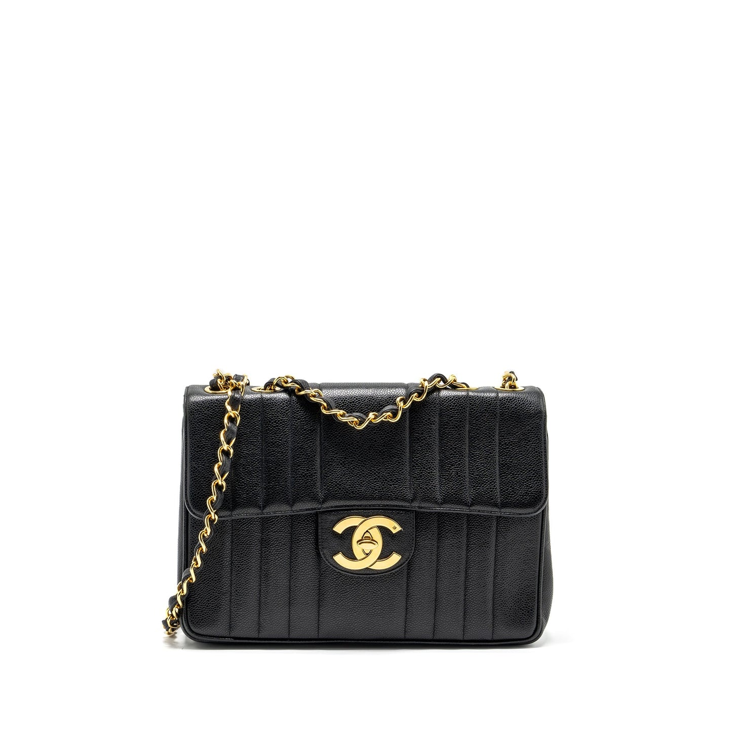 Chanel Vertical Jumbo Flap Caviar GHW Black Shoulder Bag