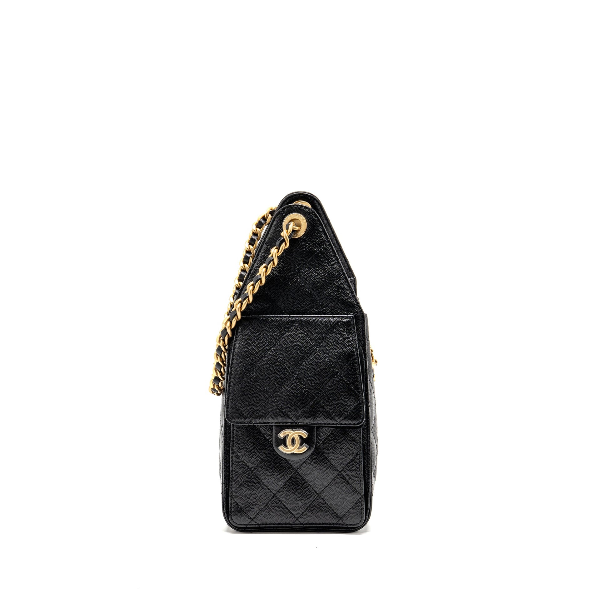 Chanel 25 Grained Calfskin GHW Microchip Black Small Handbag