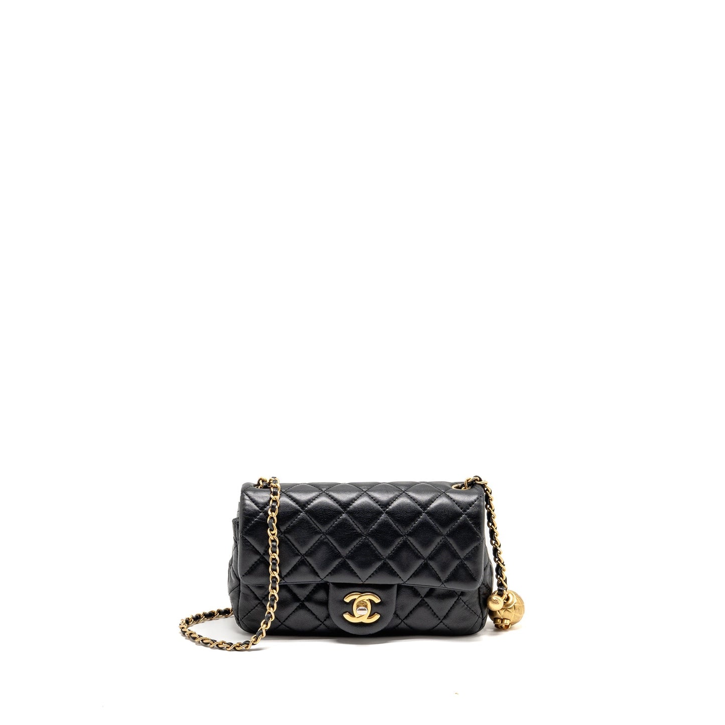 Chanel Pearl Crush Rectangular Flap Lambskin GHW Black Shoulder Bag Ghw 3