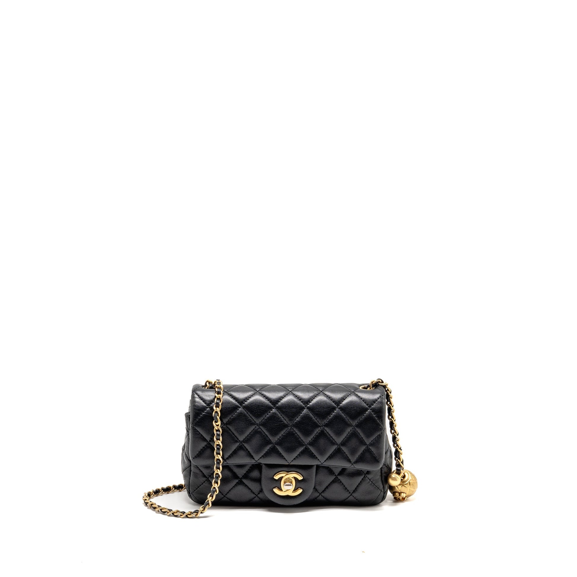 Chanel Pearl Crush Rectangular Flap Lambskin GHW Black Shoulder Bag Ghw 3
